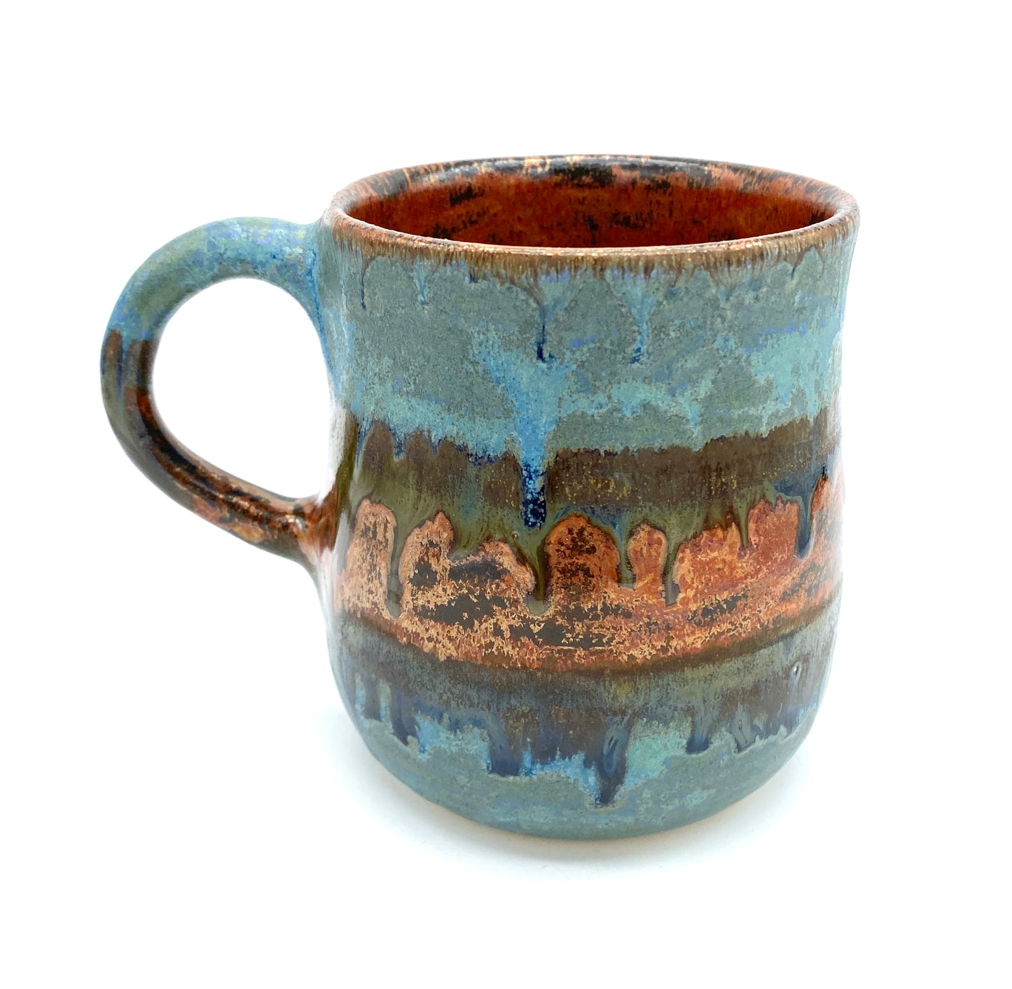 Stunning mug in blues and coppers