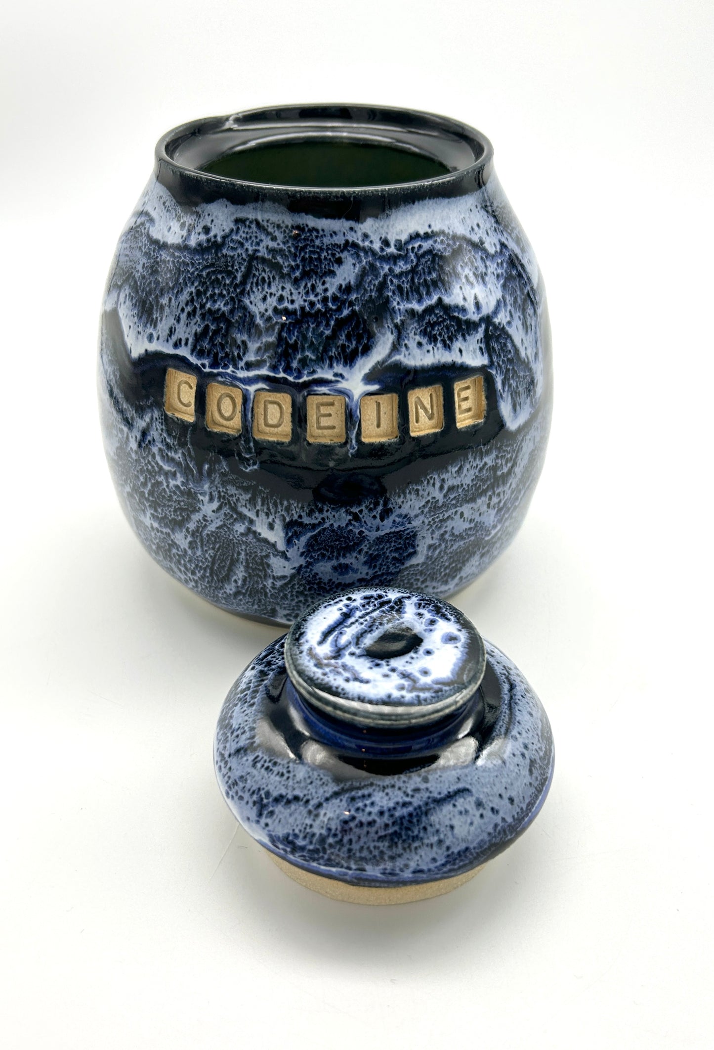'Codeine' jar in snowy blacks and blues