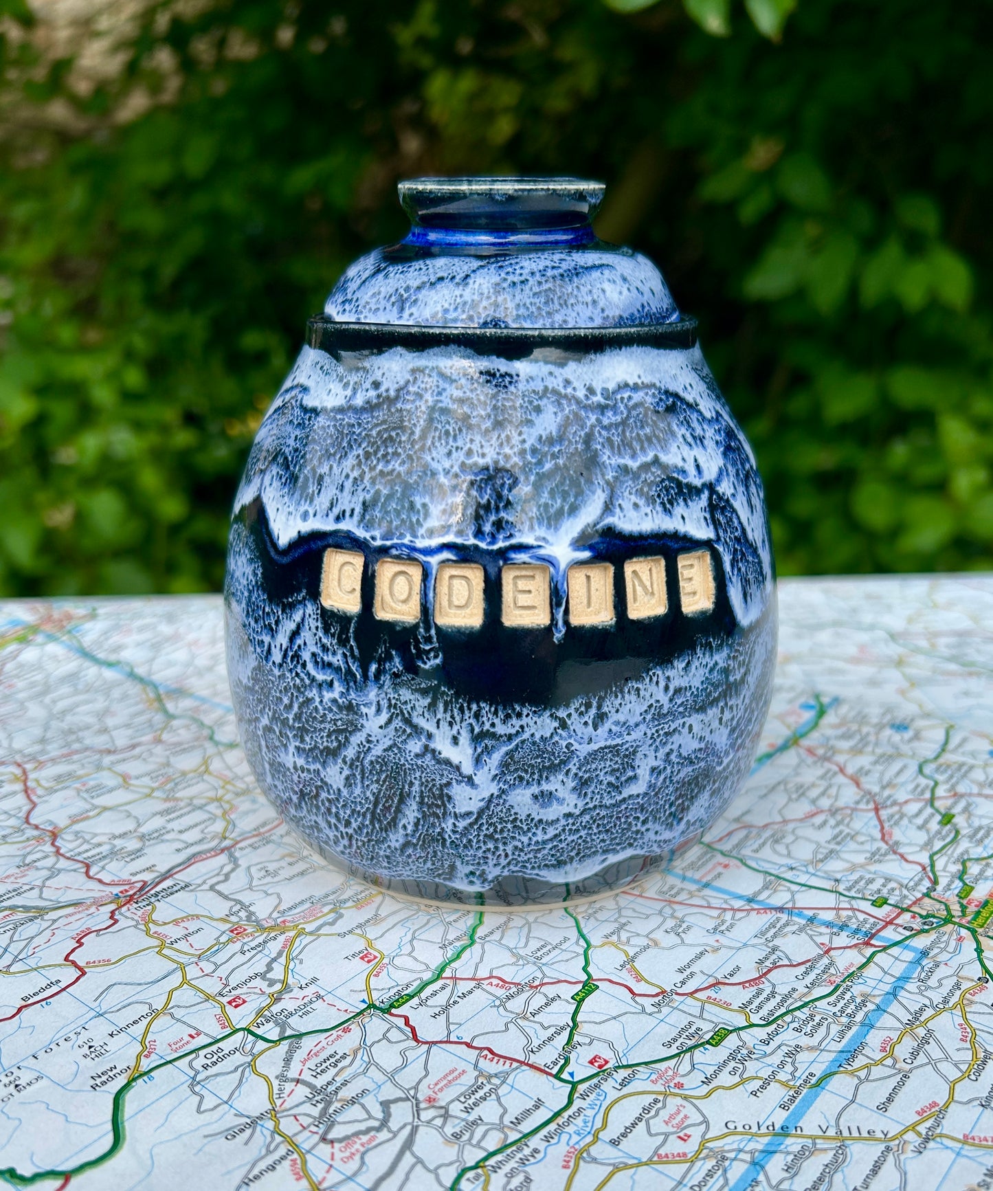 'Codeine' jar in snowy blacks and blues