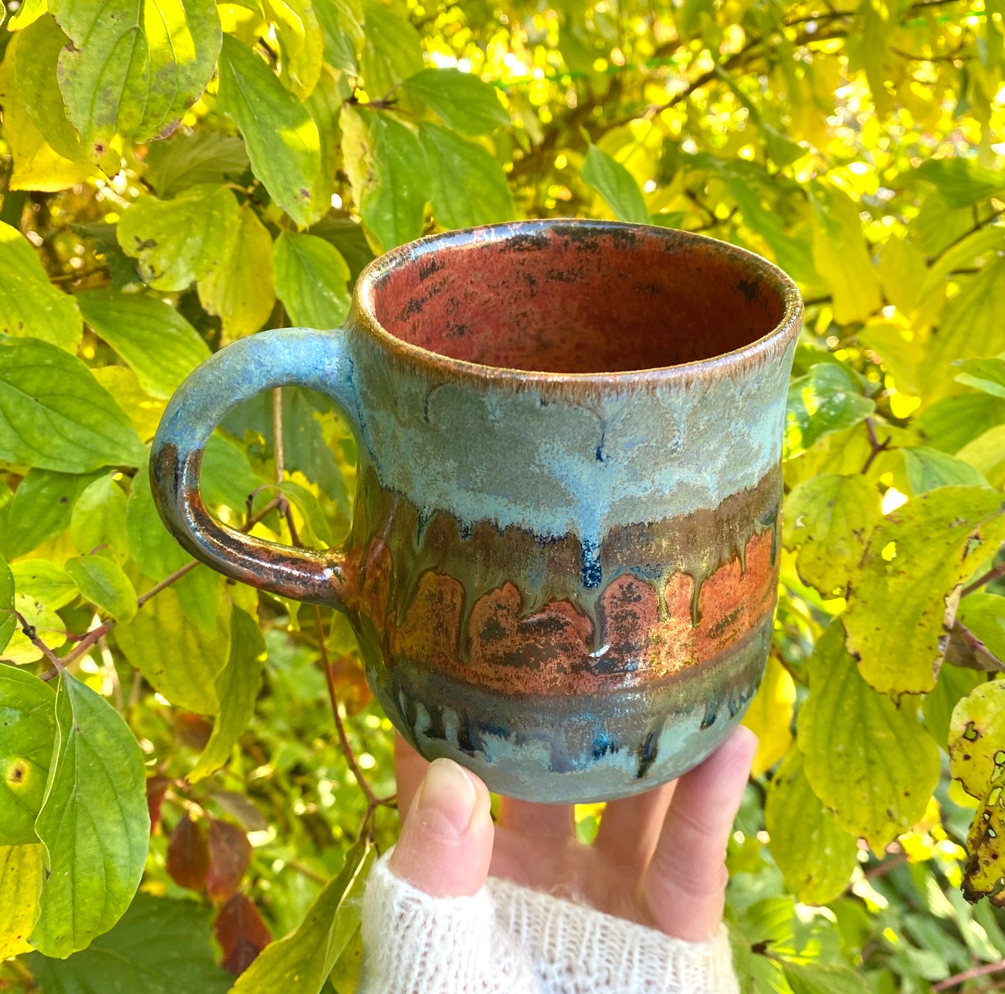 Stunning mug in blues and coppers