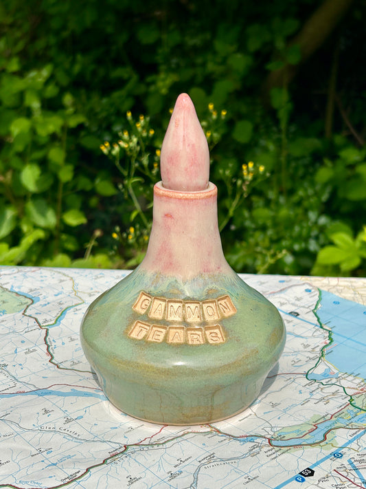 SECOND Gammon tears decanter in pinks and greens