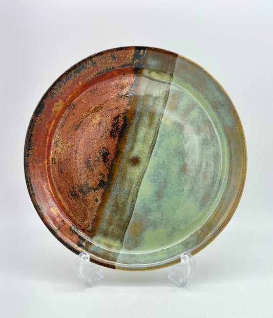 Side plate in greens and shiny copper