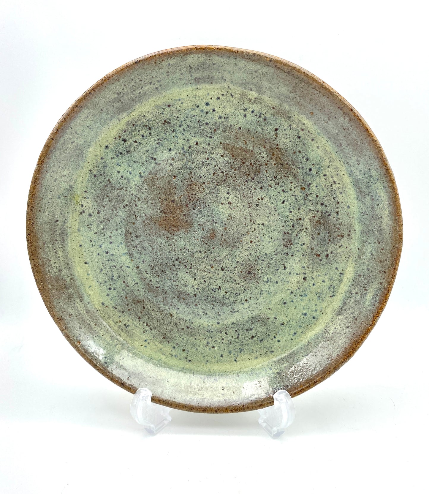 SECOND Side plate in sage greens on toasty clay