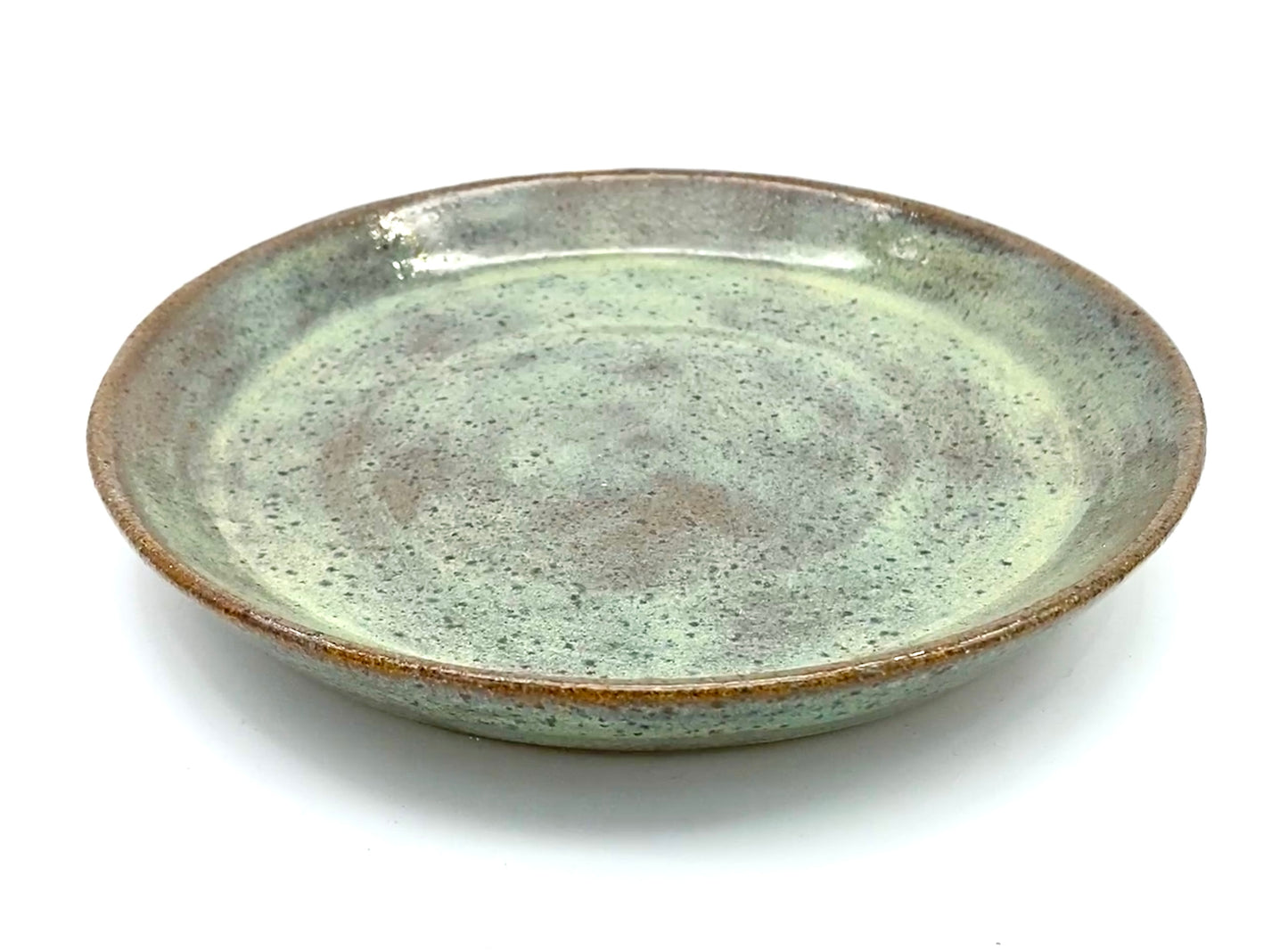 SECOND Side plate in sage greens on toasty clay