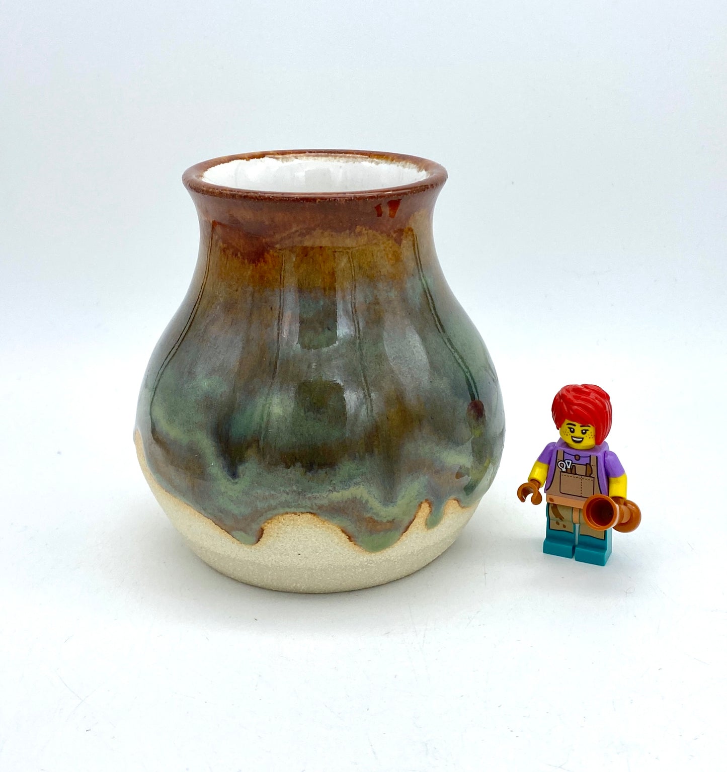 SECOND Small vase in rusty browns and greens