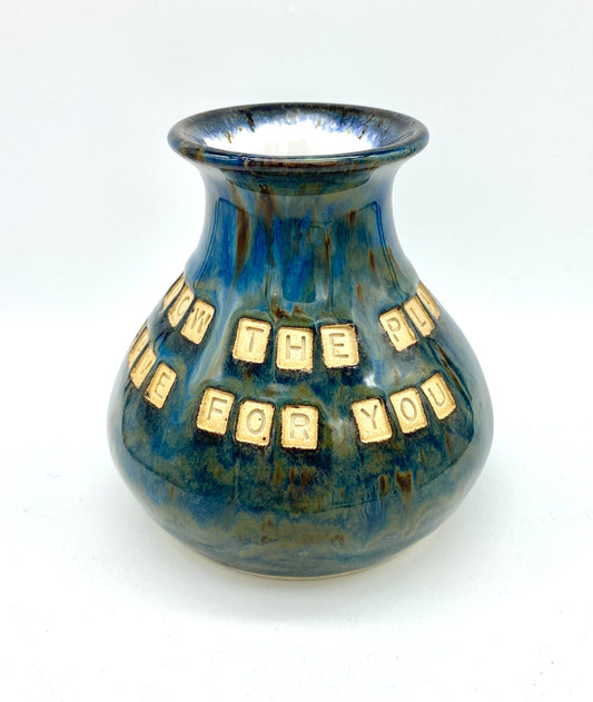 'I know the plans I have for you' vase in earthy blues