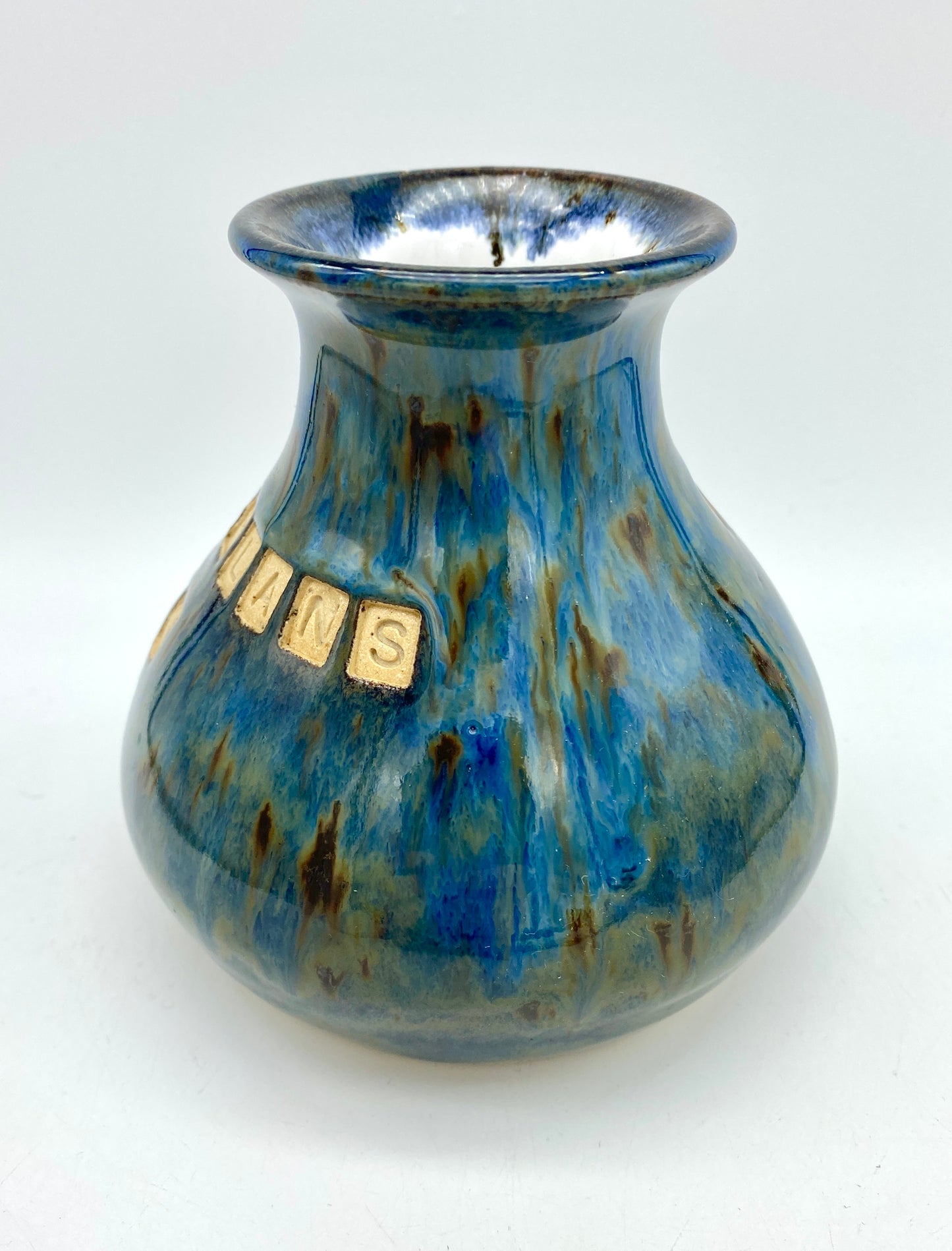 'I know the plans I have for you' vase in earthy blues