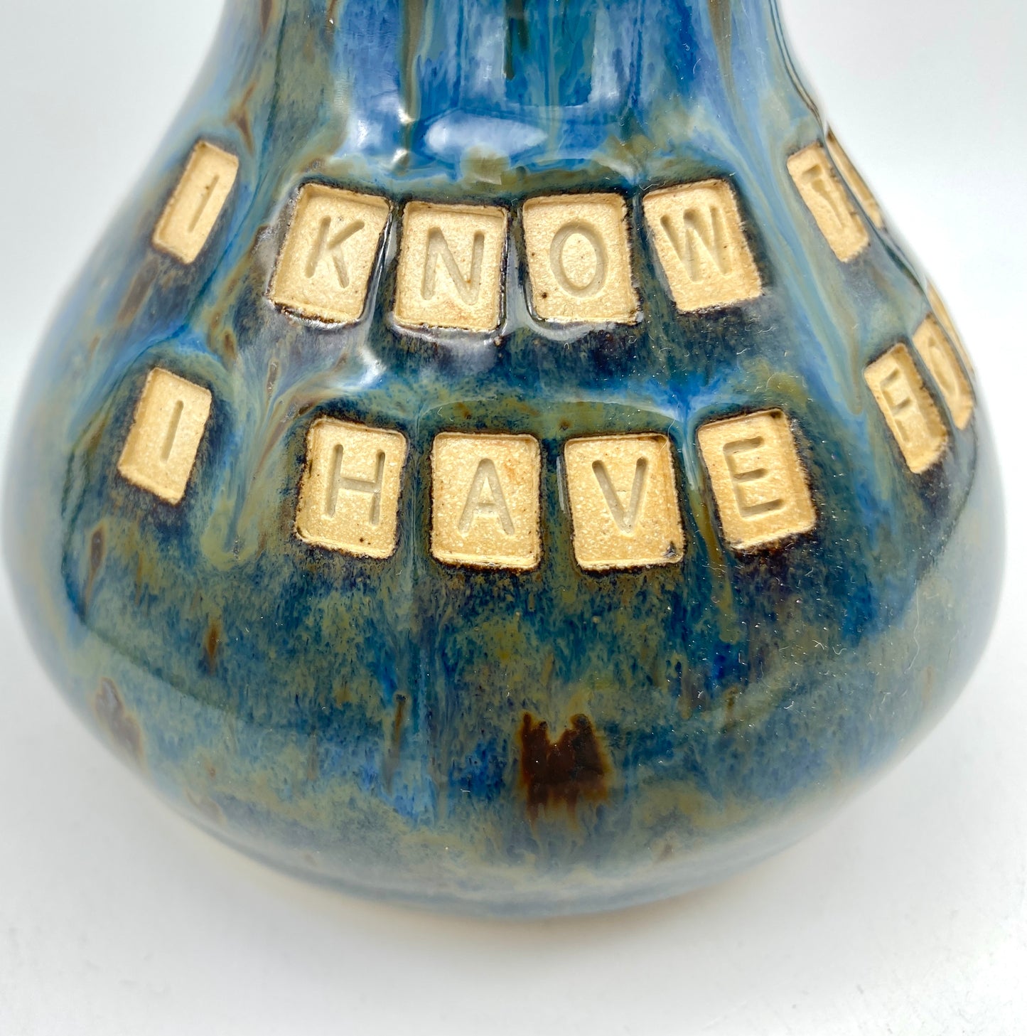 'I know the plans I have for you' vase in earthy blues