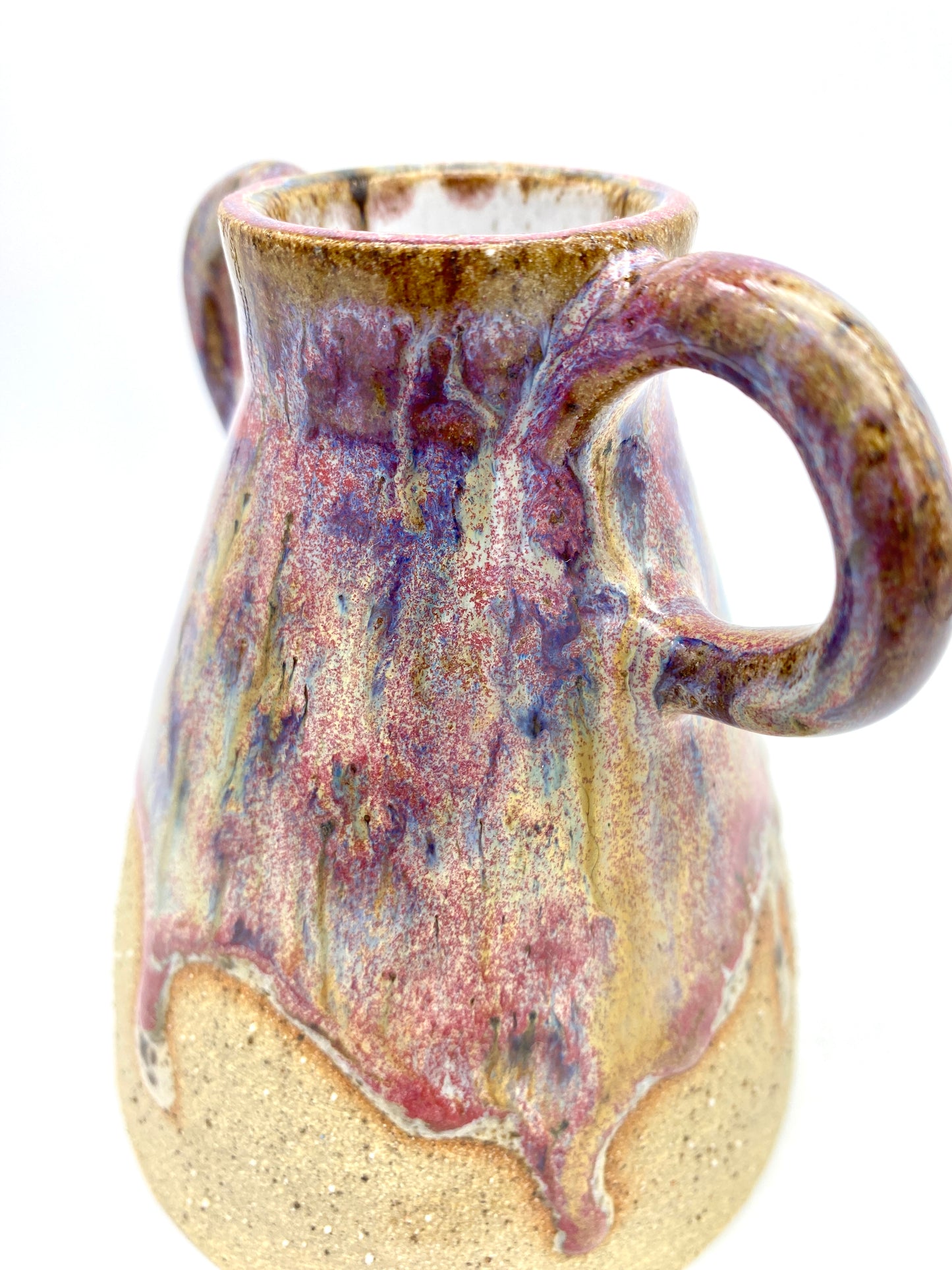 Stunning two-handled vase in toasty clay and purple glazes