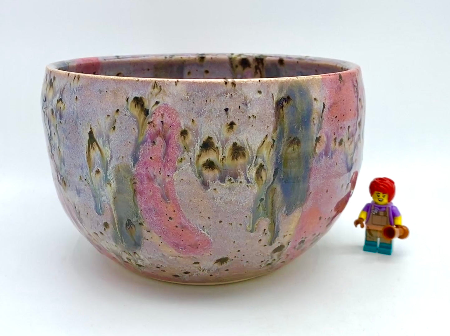 Large salad or cereal bowl in pinks and blues