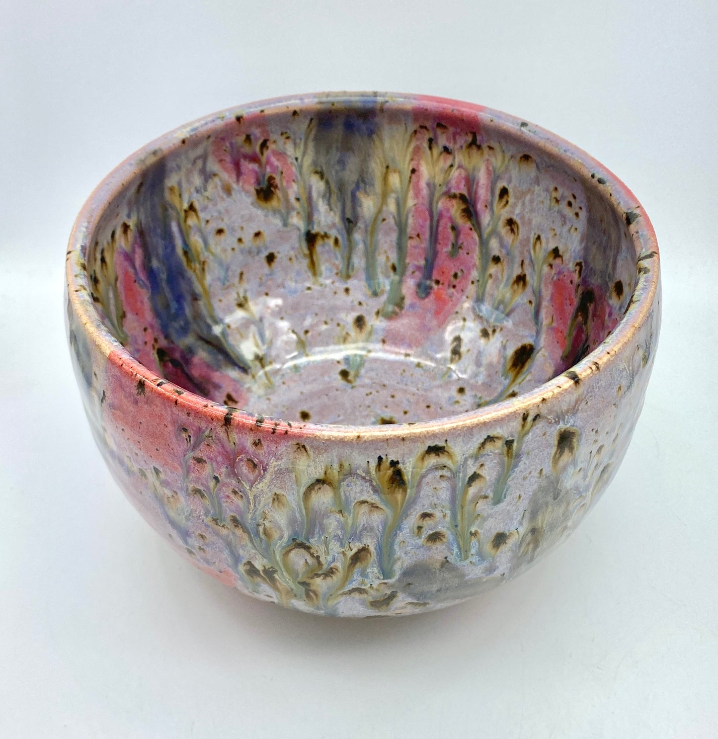 Large salad or cereal bowl in pinks and blues