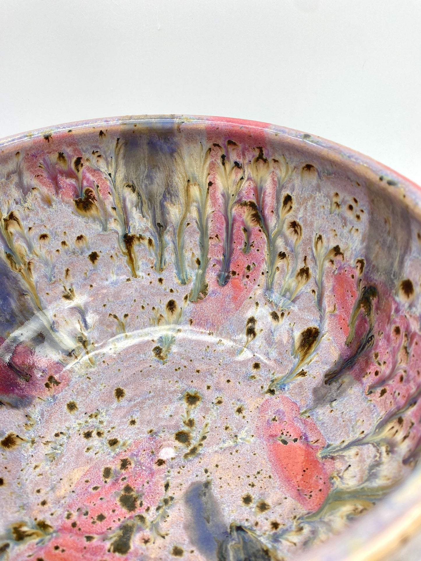 Large salad or cereal bowl in pinks and blues