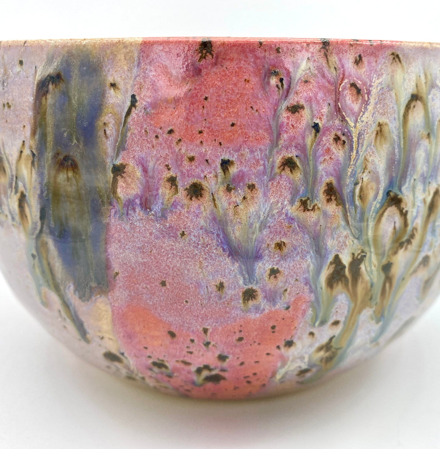 Large salad or cereal bowl in pinks and blues