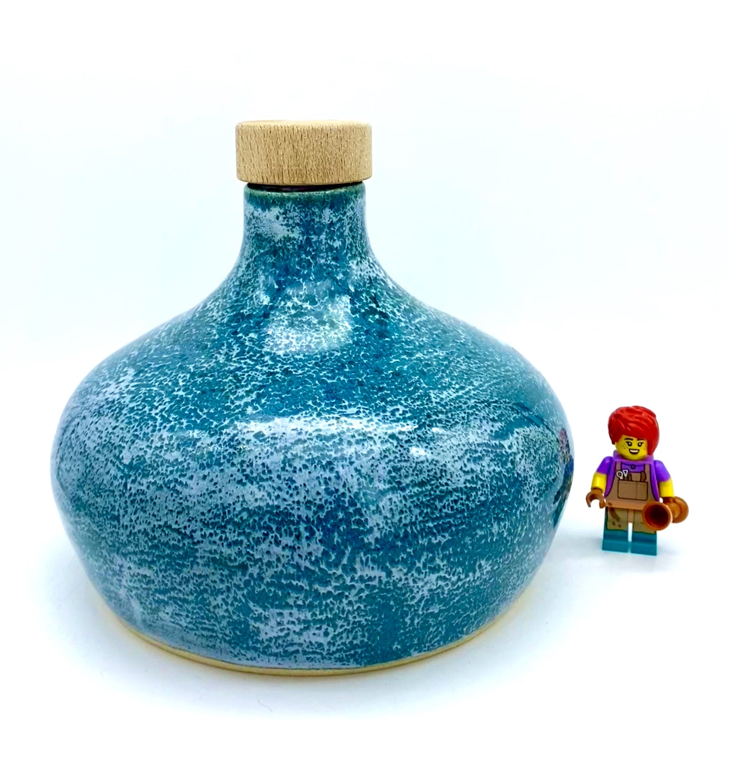 Plump decanter in snow-frosted turquoise