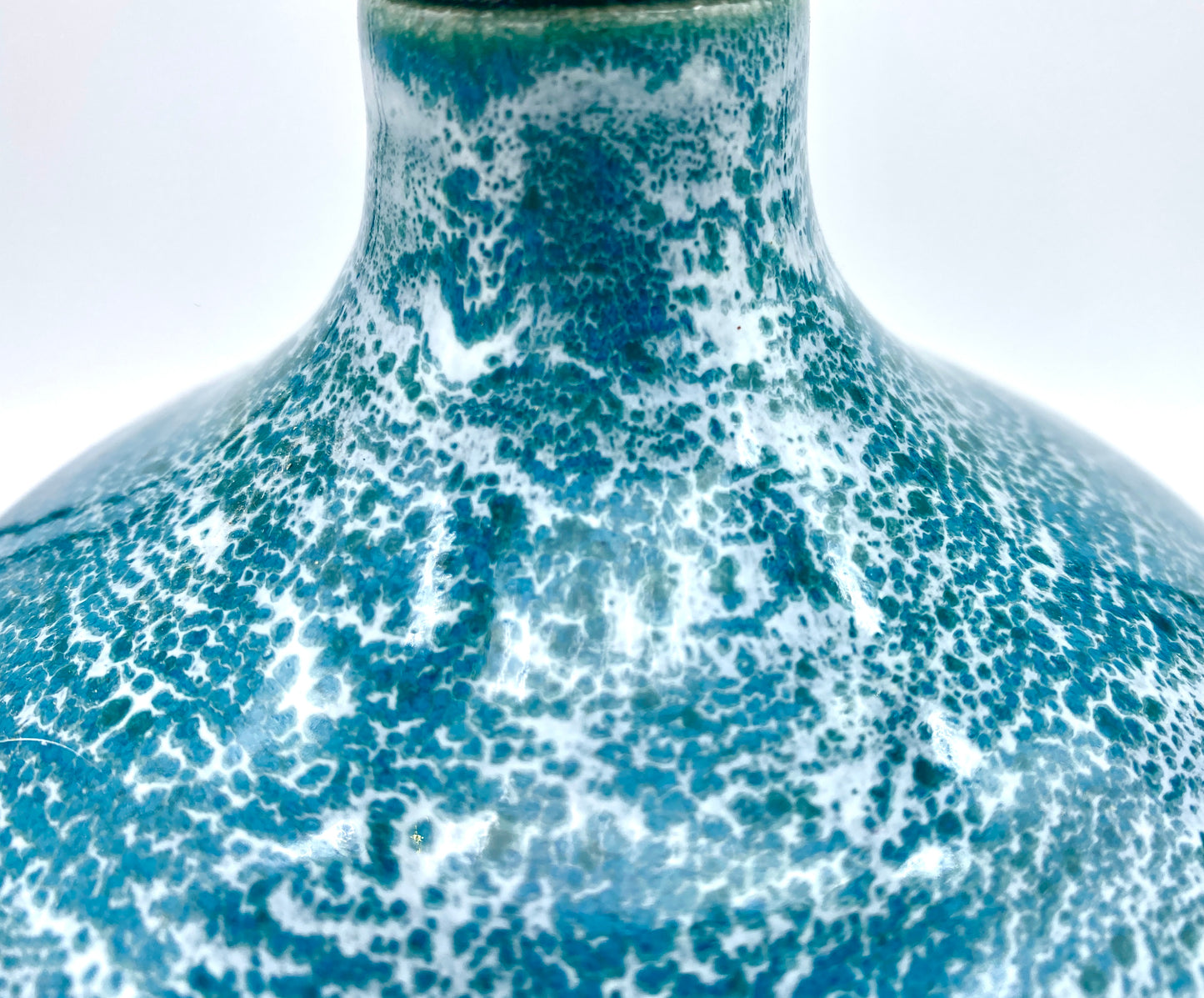 Plump decanter in snow-frosted turquoise