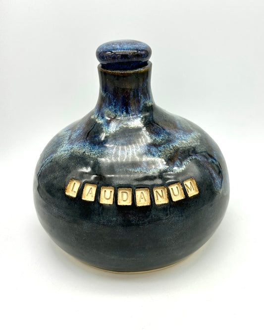 SECOND Laudanum decanter in blues and blacks