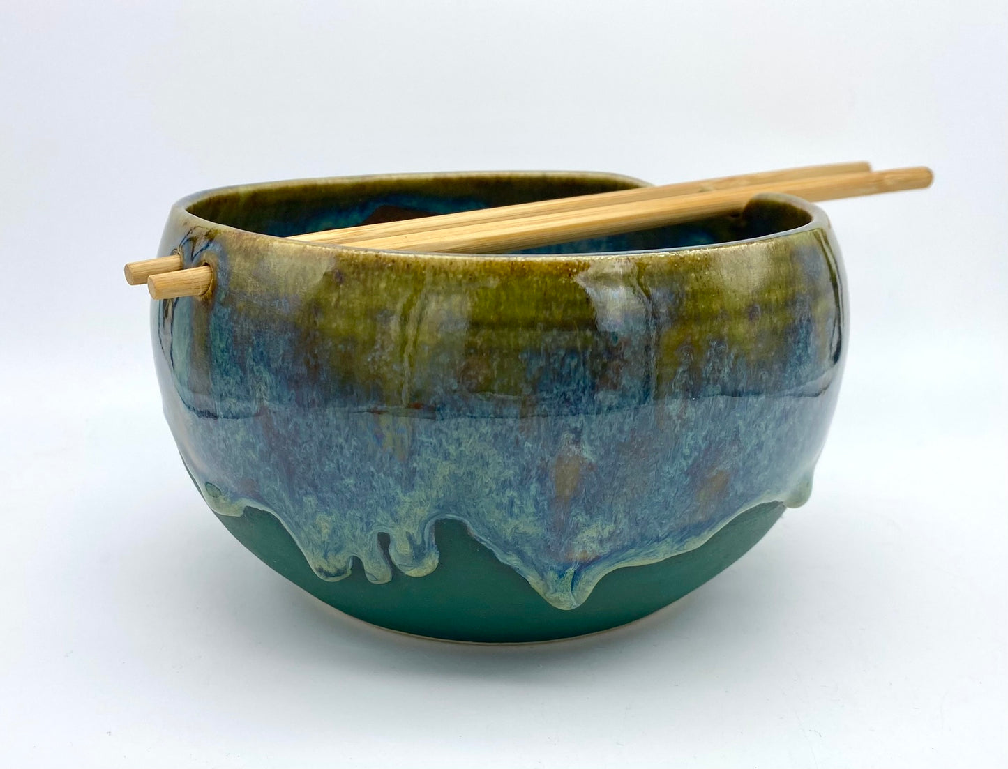 Chopstick bowl in drippy greens