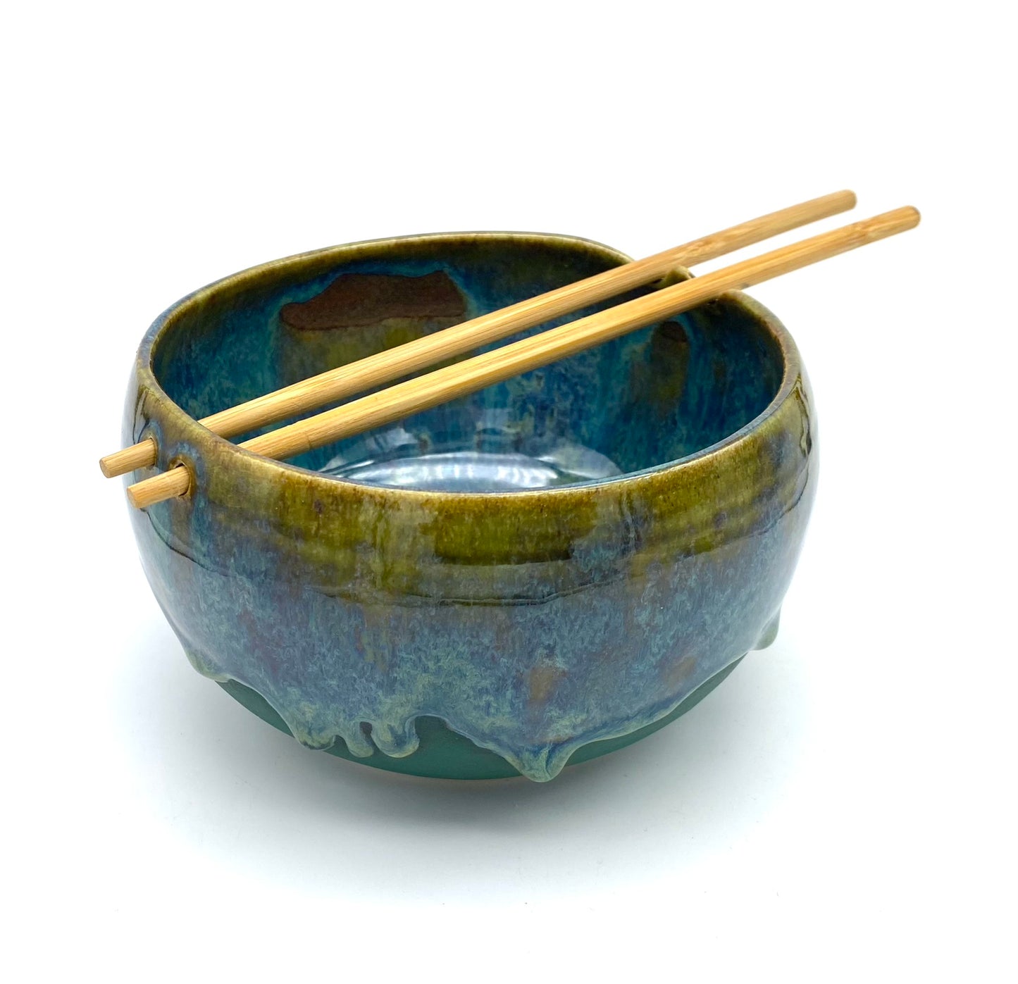 Chopstick bowl in drippy greens