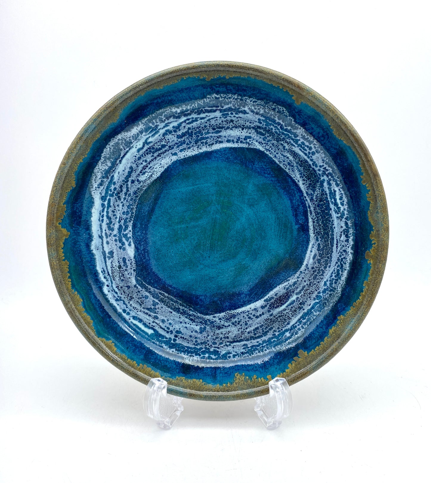 Small side plate in deep turquoise and shiny copper