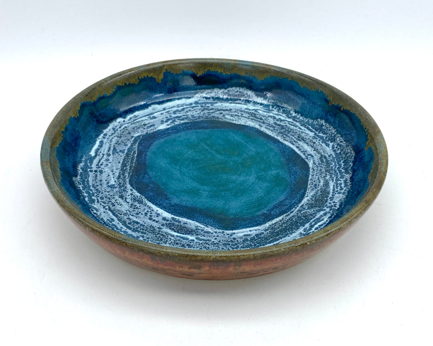 Small side plate in deep turquoise and shiny copper