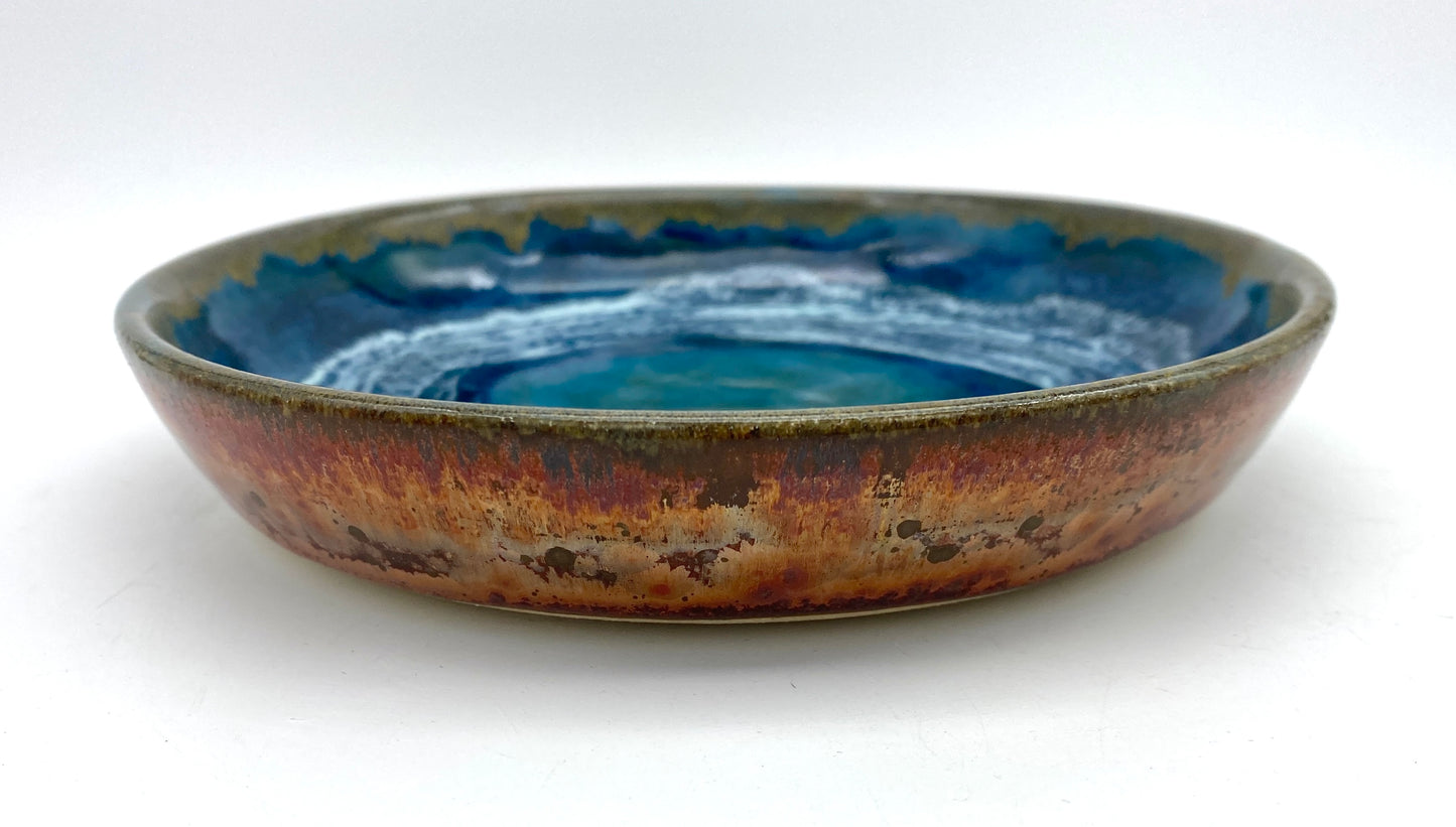 Small side plate in deep turquoise and shiny copper