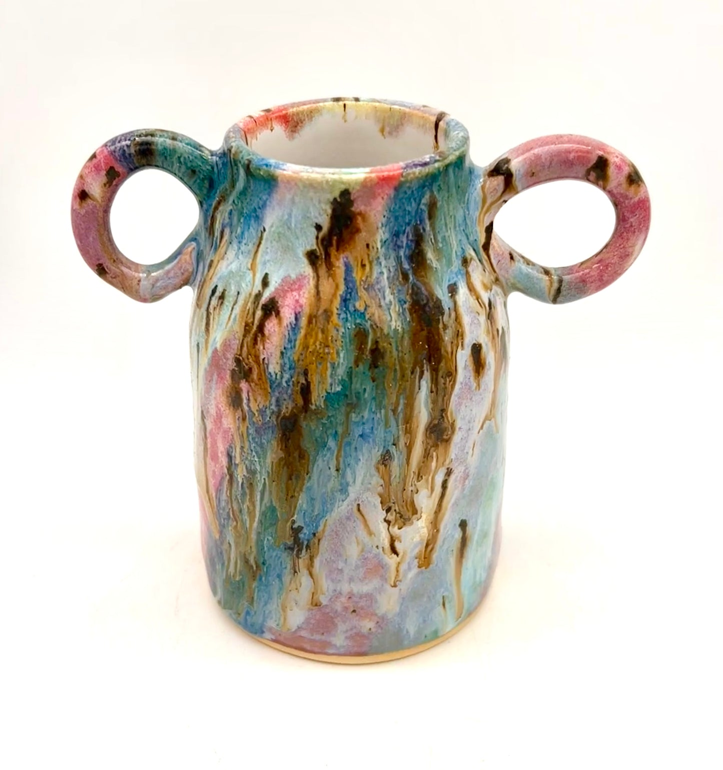 SECOND Handled vase in 'aurora' glazes