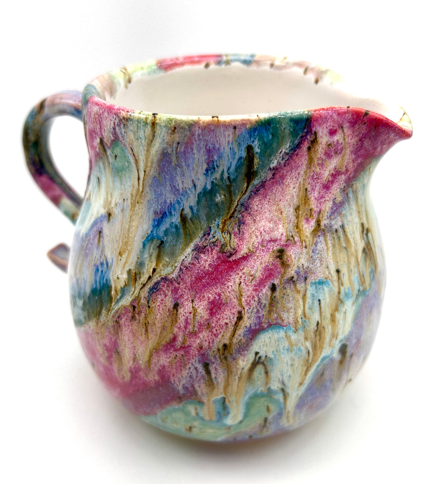 Gorgeous curly jug in my 'aurora' glazes