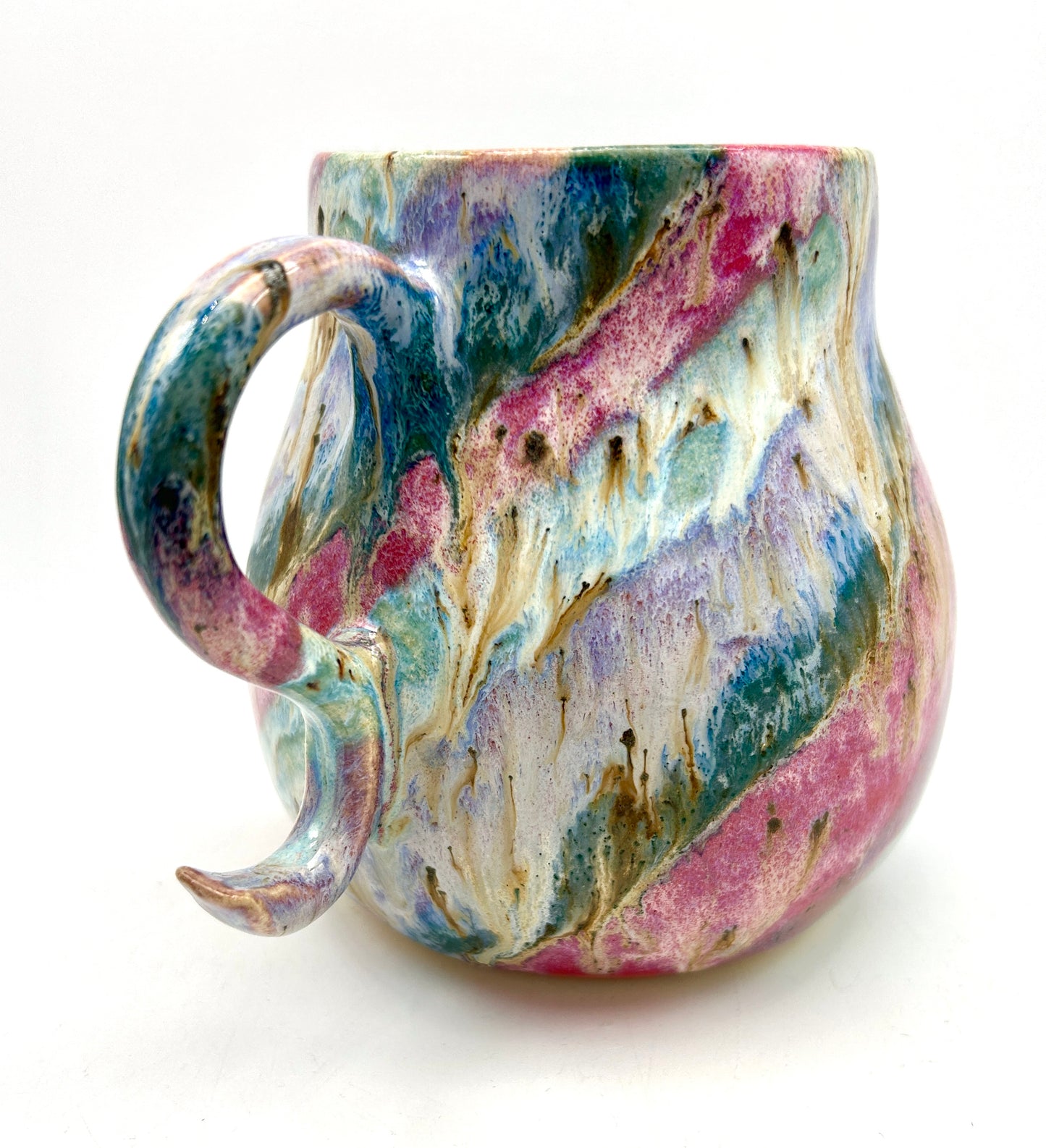 Gorgeous curly jug in my 'aurora' glazes