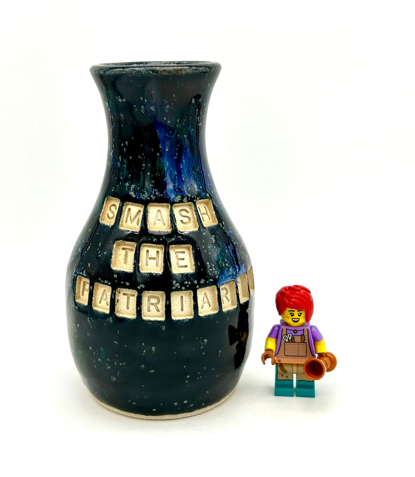 'Smash the patriarchy' stem vase in galaxy glazes