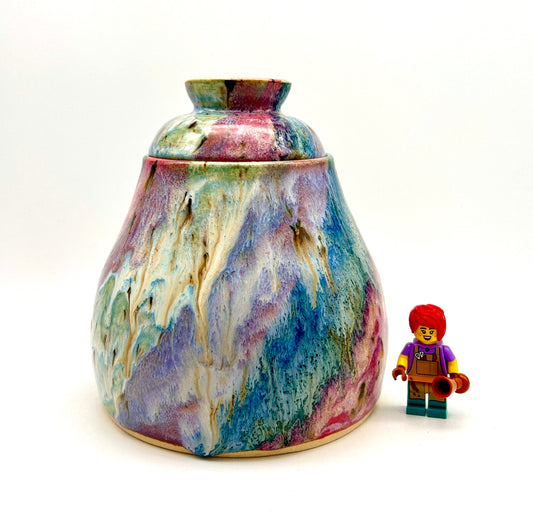 Stunning lidded pot in my 'aurora' glaze combination