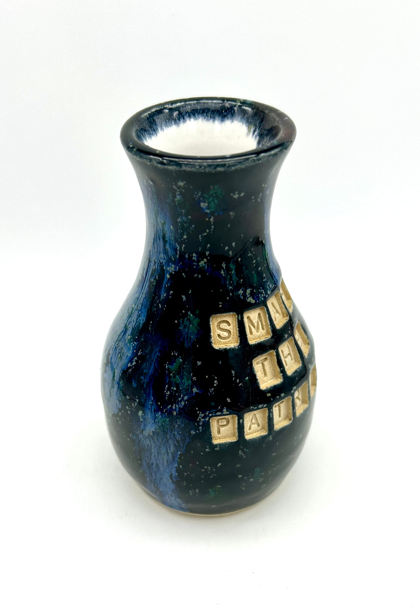 'Smash the patriarchy' stem vase in galaxy glazes