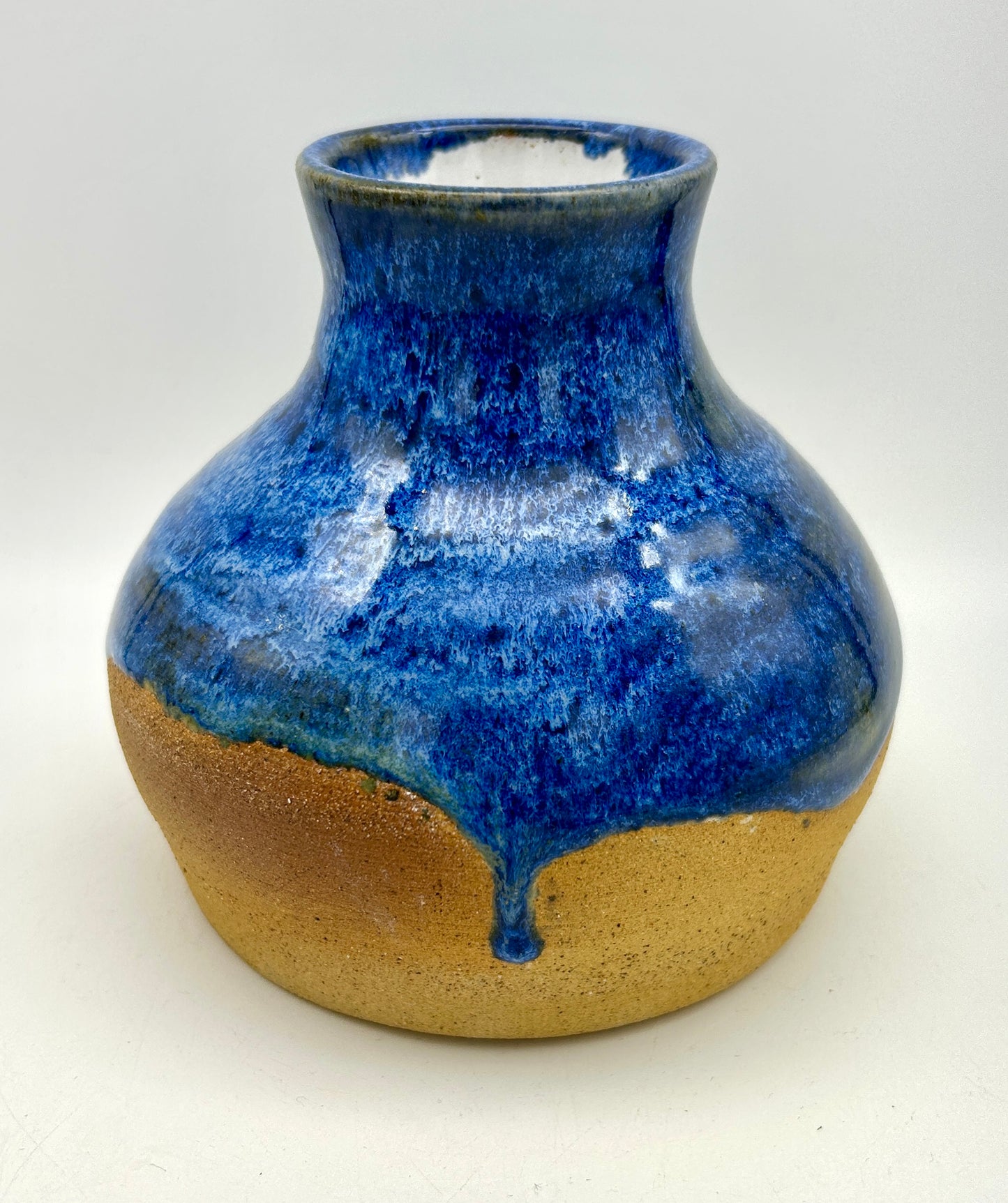 SECOND Vase in toasty clay and royal blue glazes