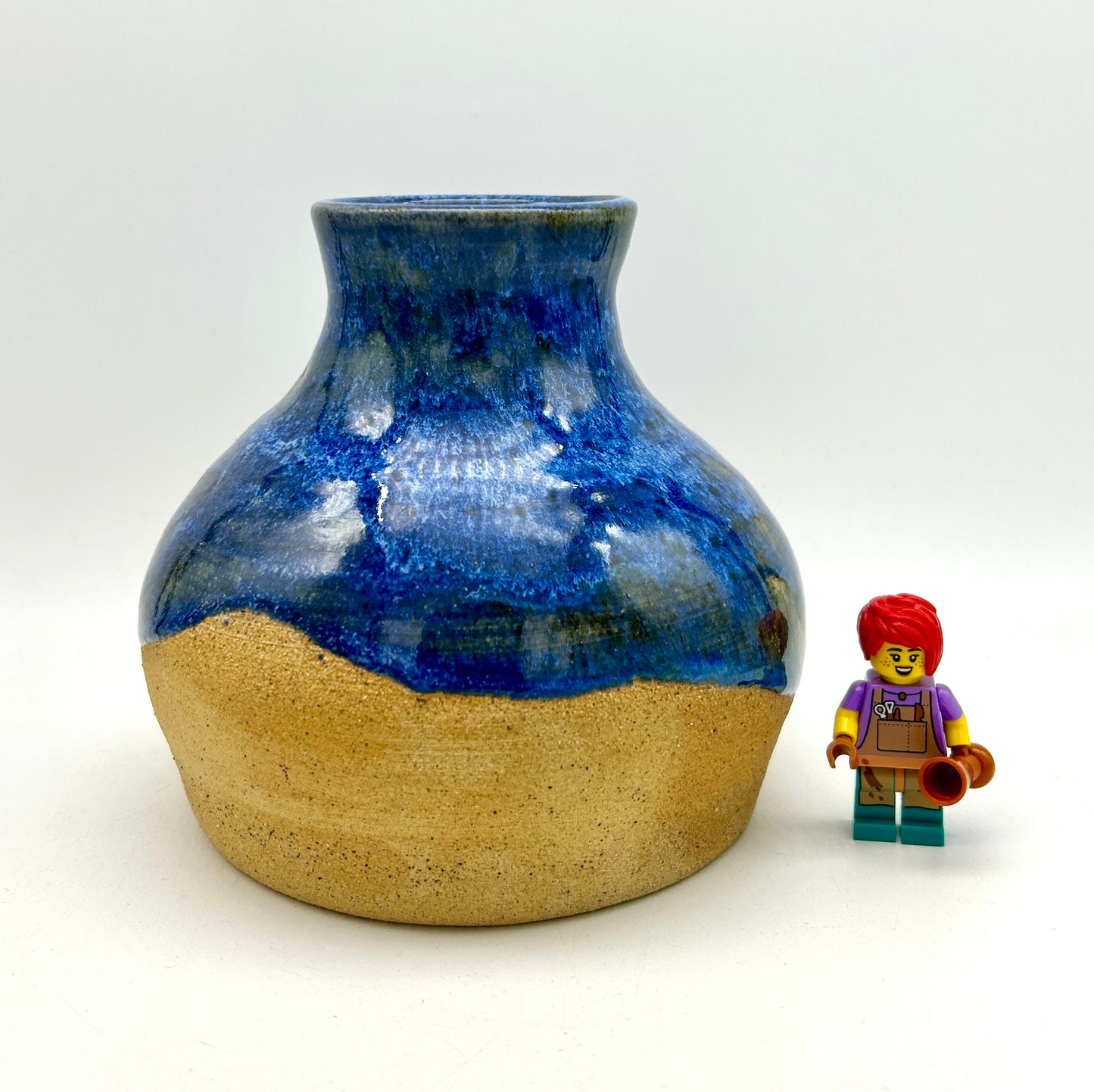 SECOND Vase in toasty clay and royal blue glazes