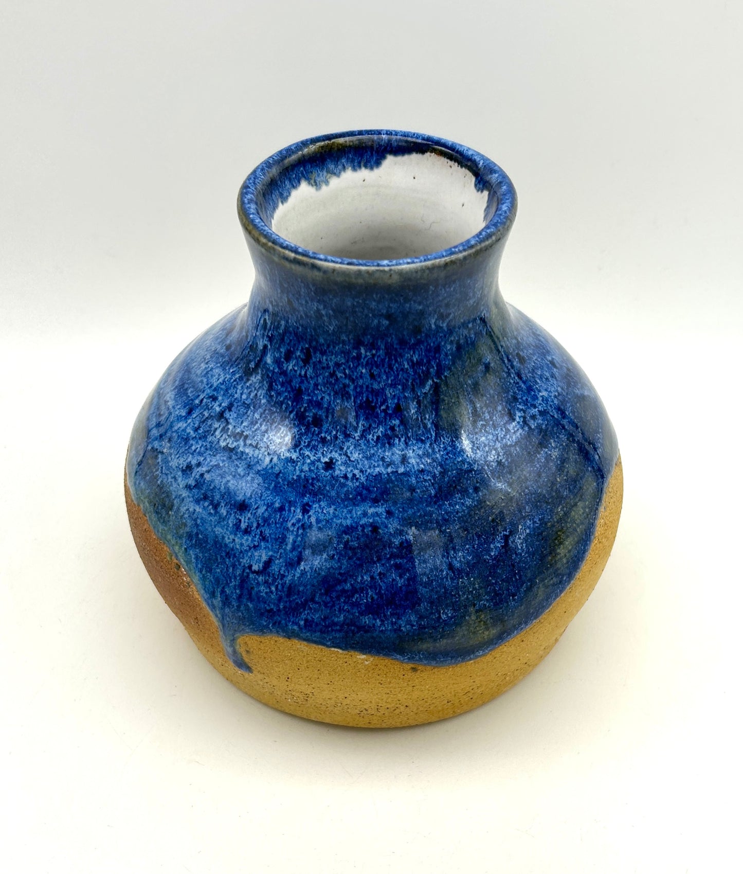 SECOND Vase in toasty clay and royal blue glazes