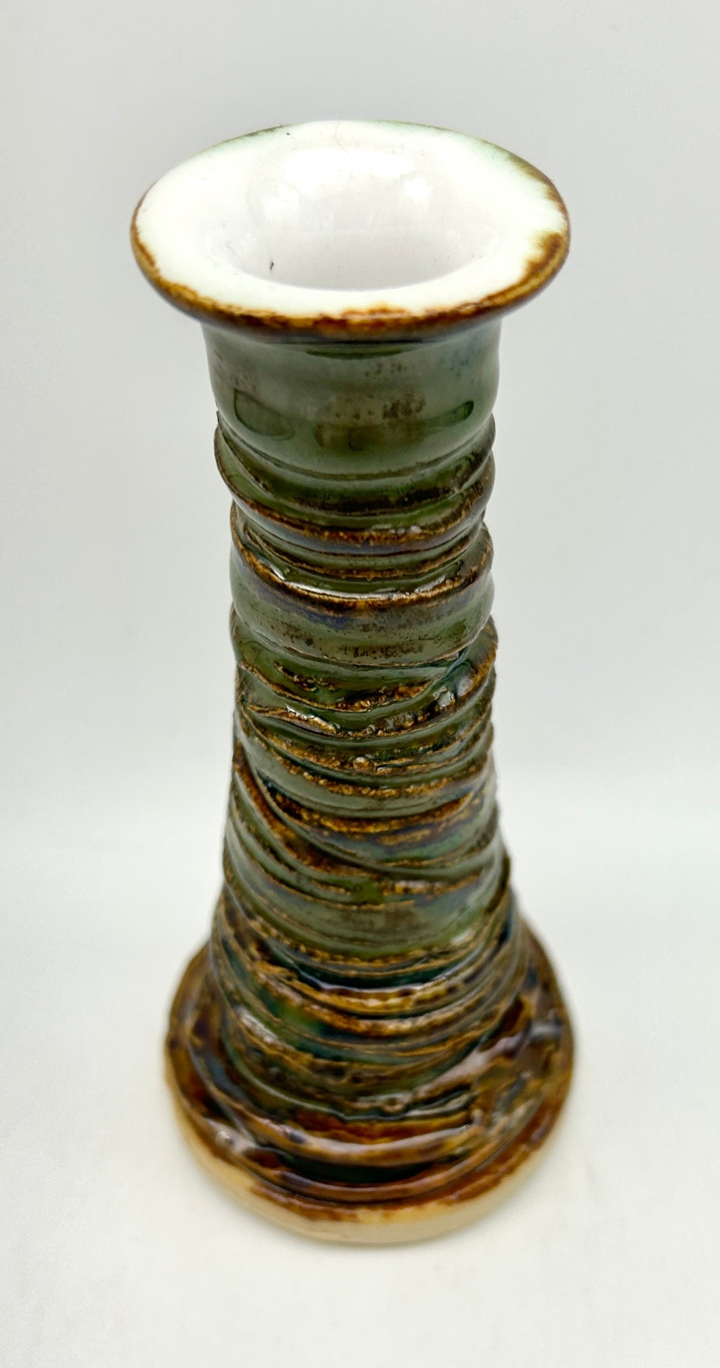 SECOND Carved candlestick in textured greens