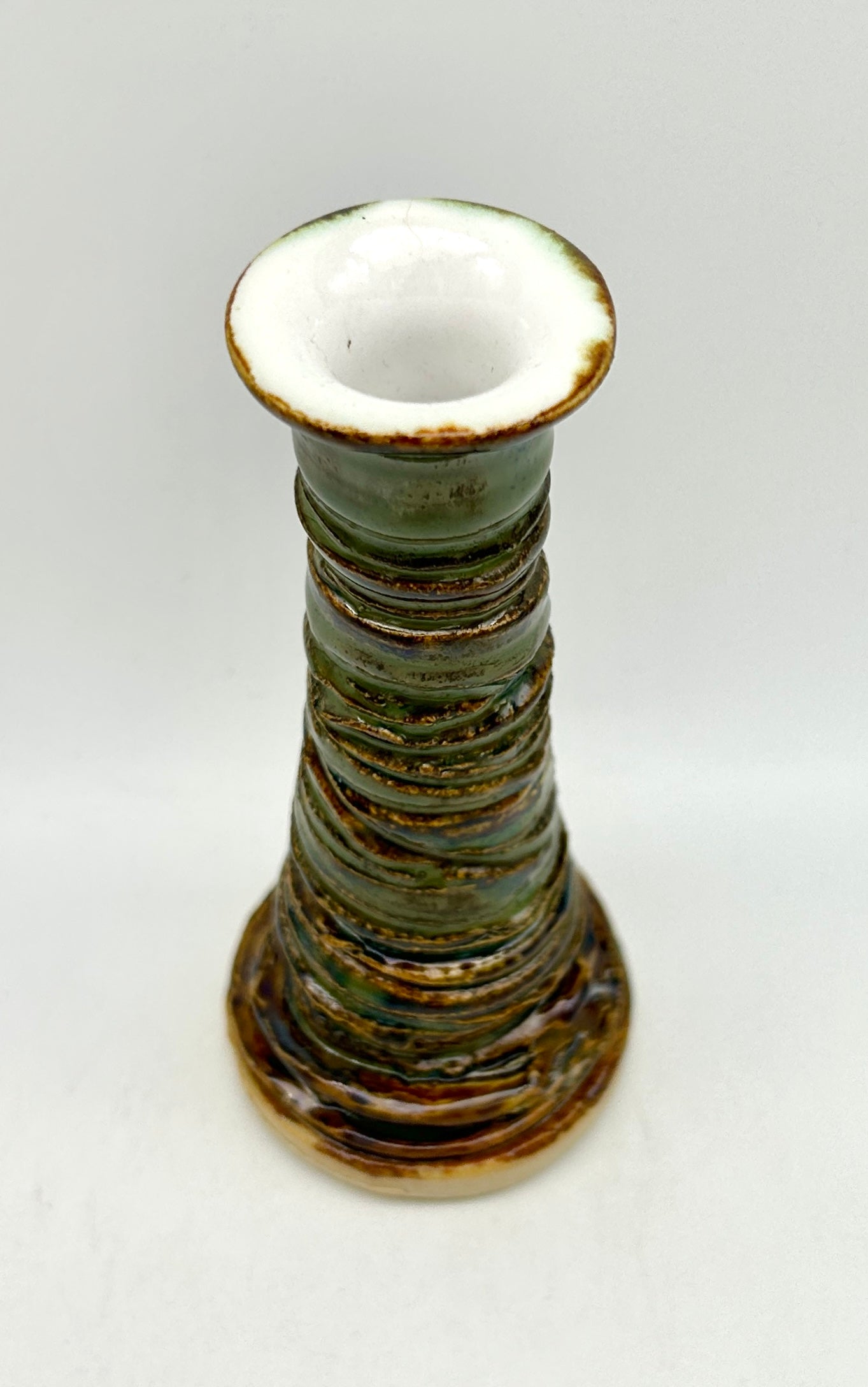 SECOND Carved candlestick in textured greens