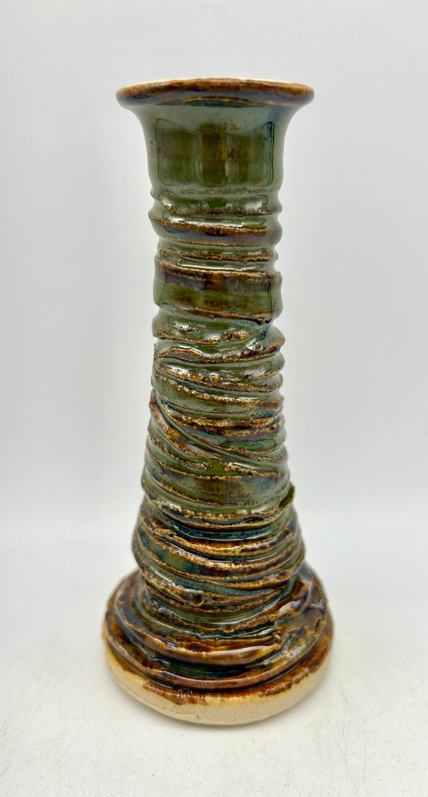 SECOND Carved candlestick in textured greens