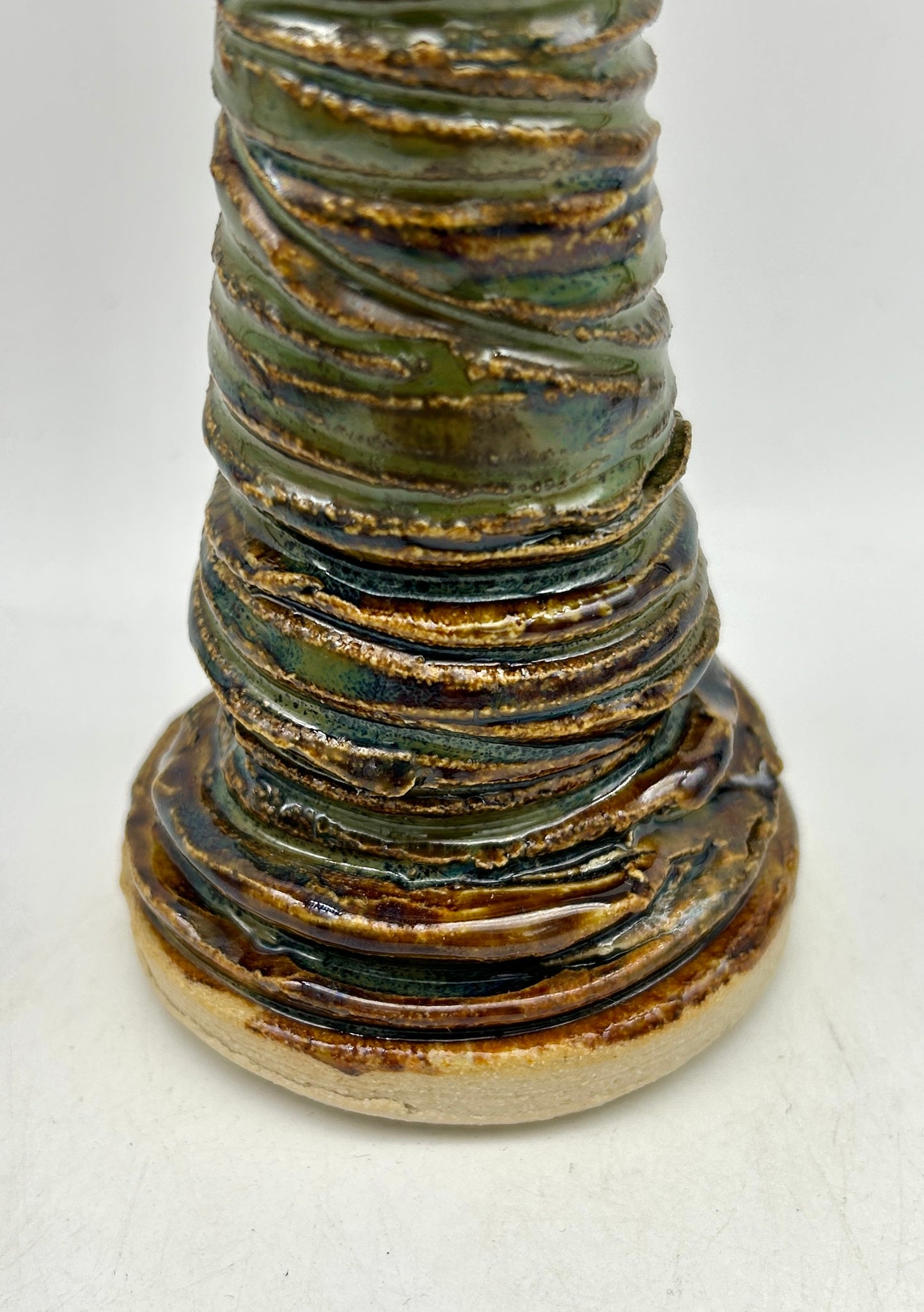 SECOND Carved candlestick in textured greens