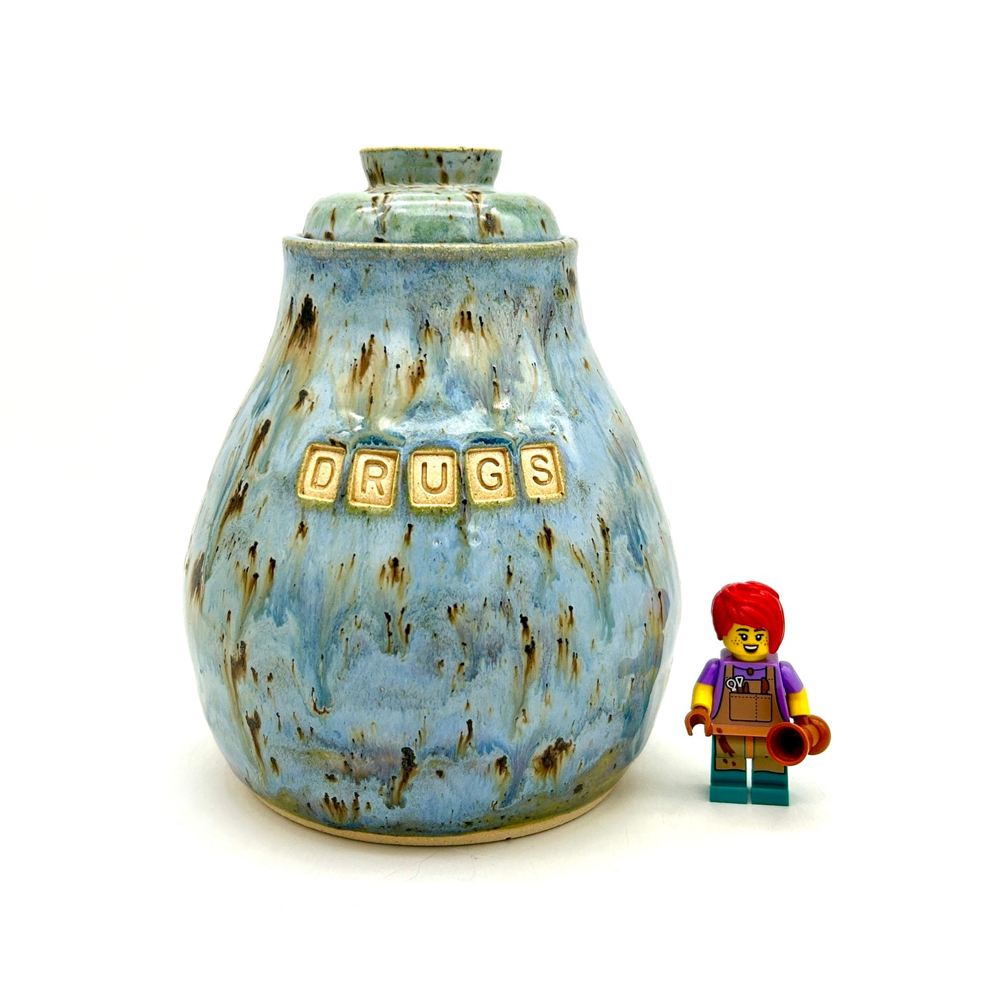 'Drugs' lidded jar for teabags, cotton buds, jewellery