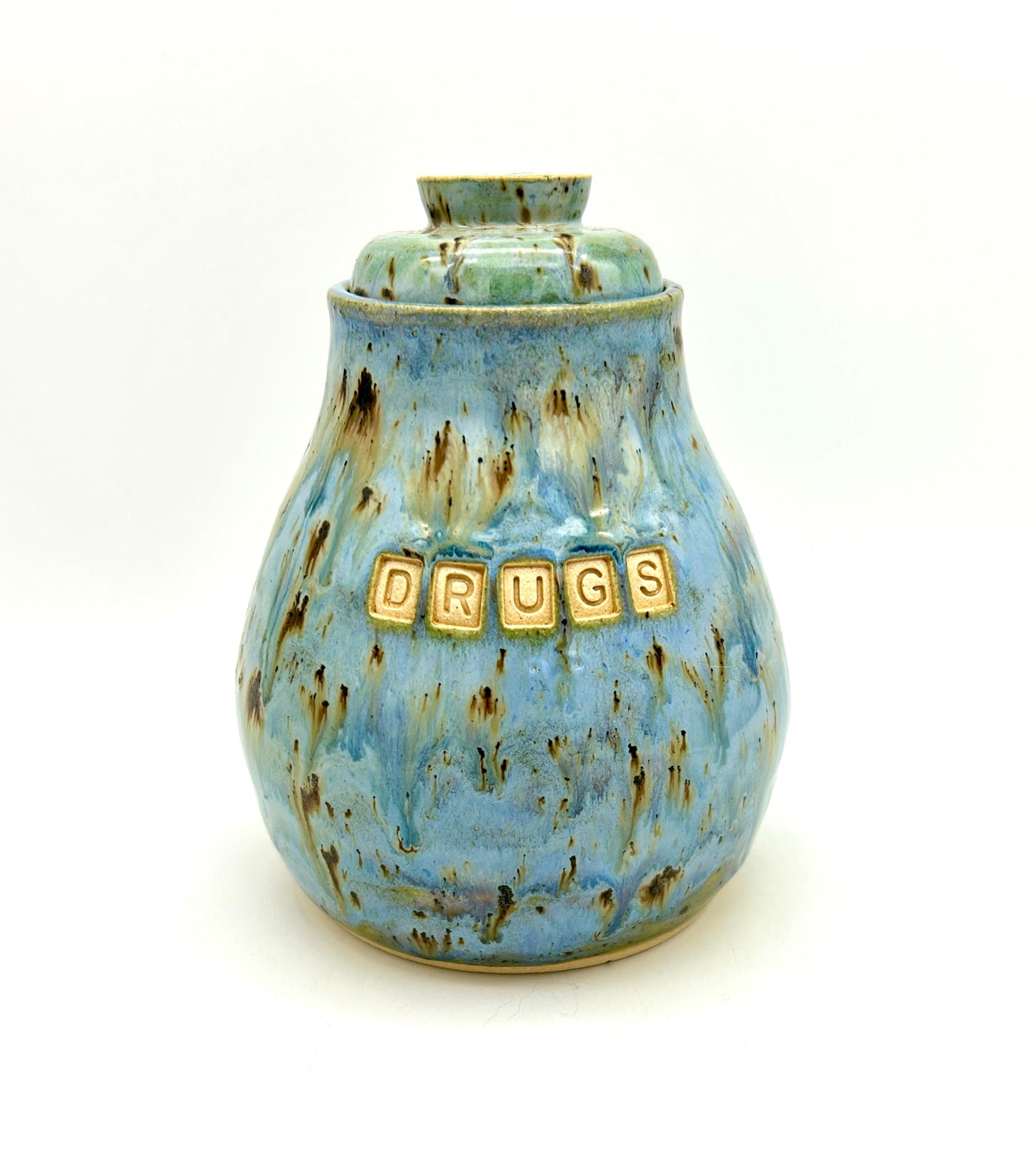 'Drugs' lidded jar for teabags, cotton buds, jewellery