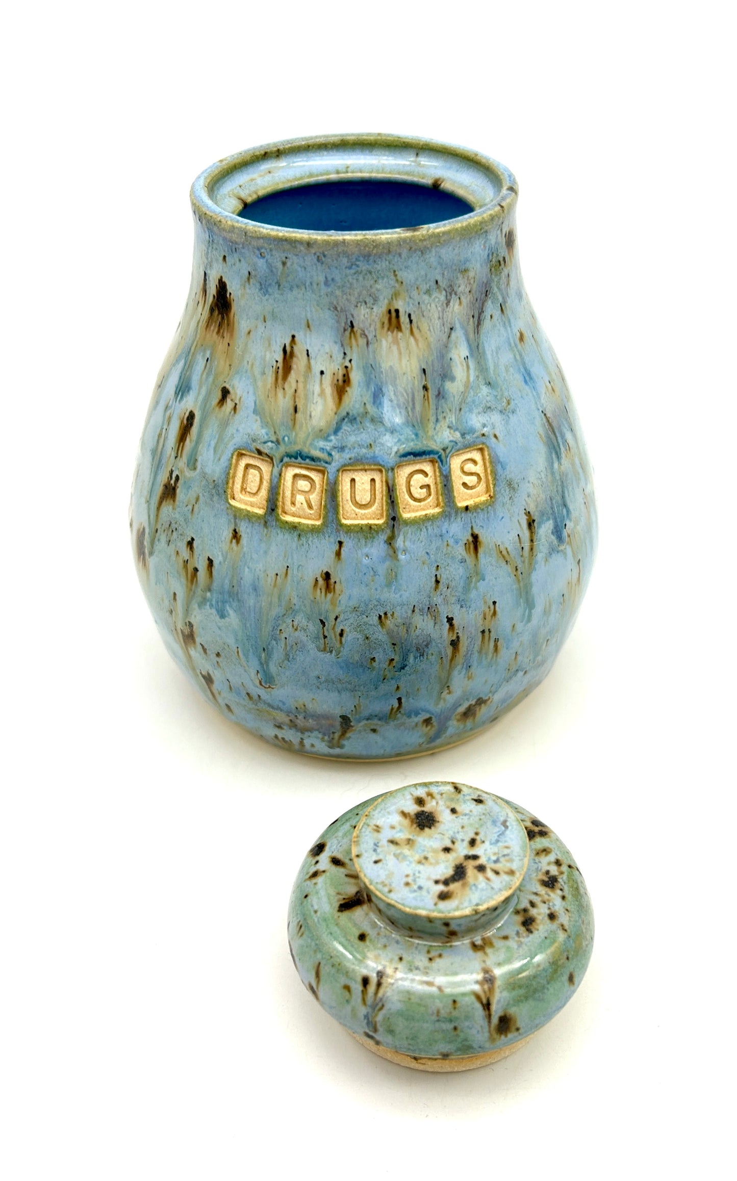 'Drugs' lidded jar for teabags, cotton buds, jewellery