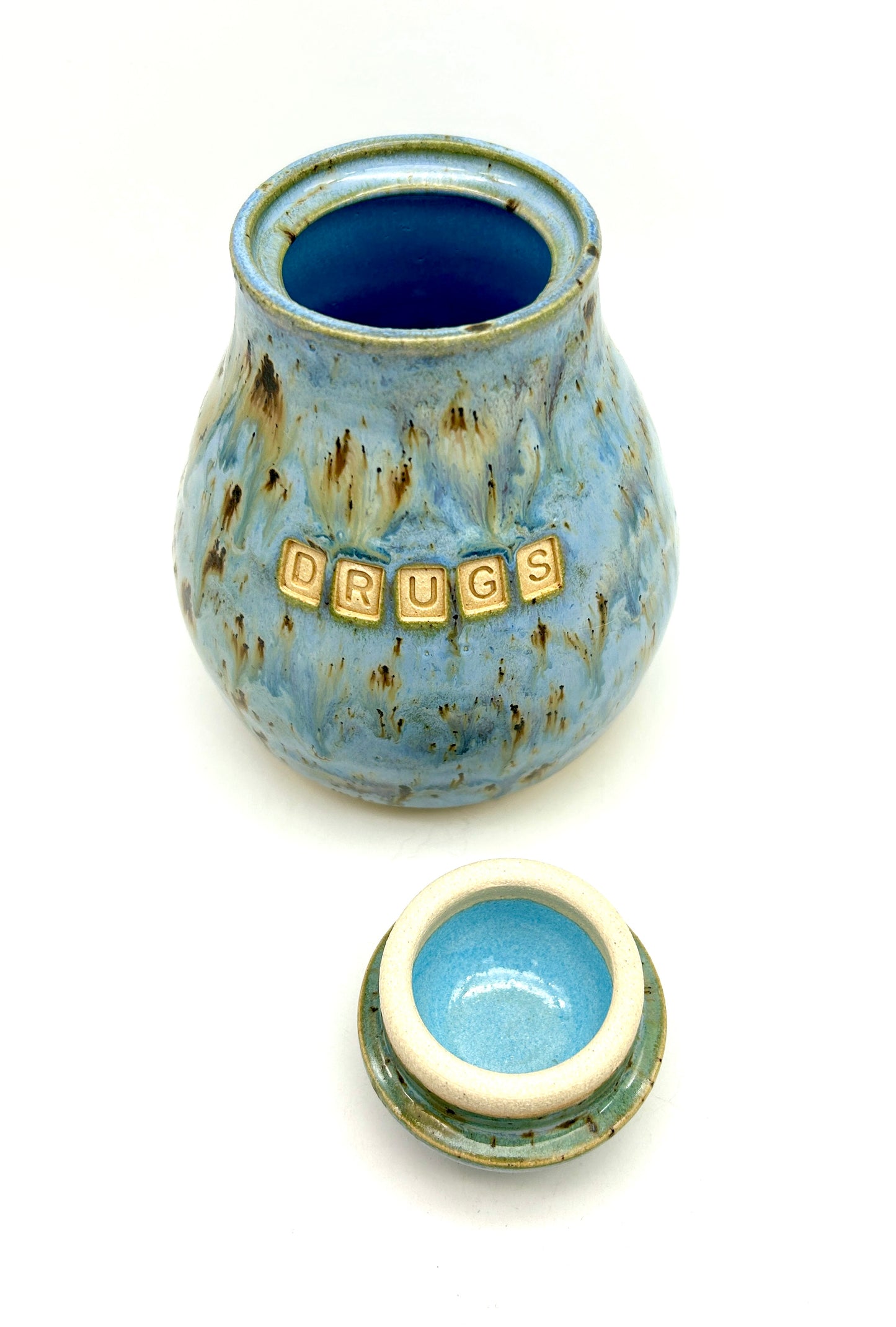 'Drugs' lidded jar for teabags, cotton buds, jewellery