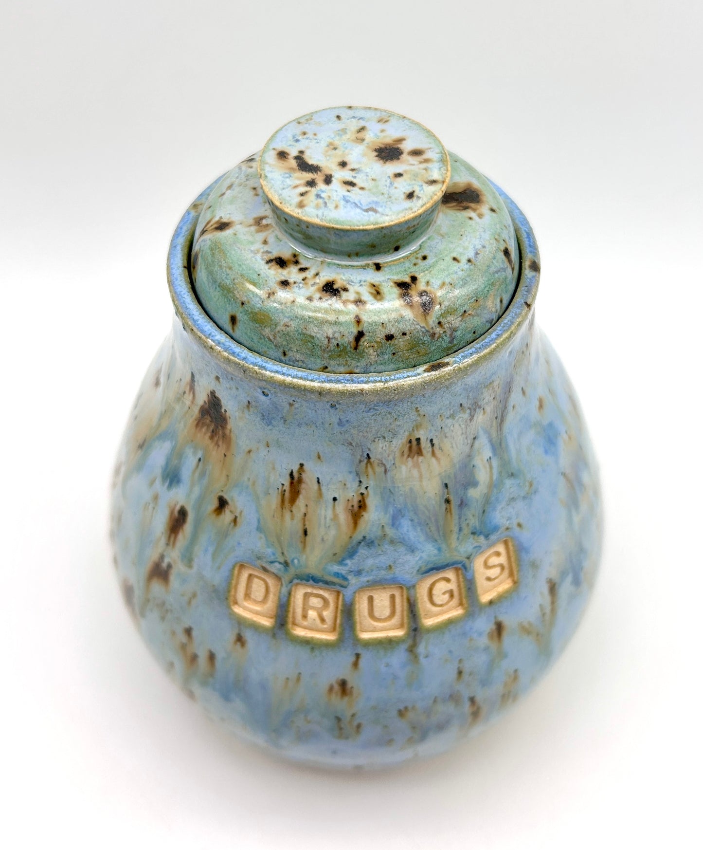 'Drugs' lidded jar for teabags, cotton buds, jewellery