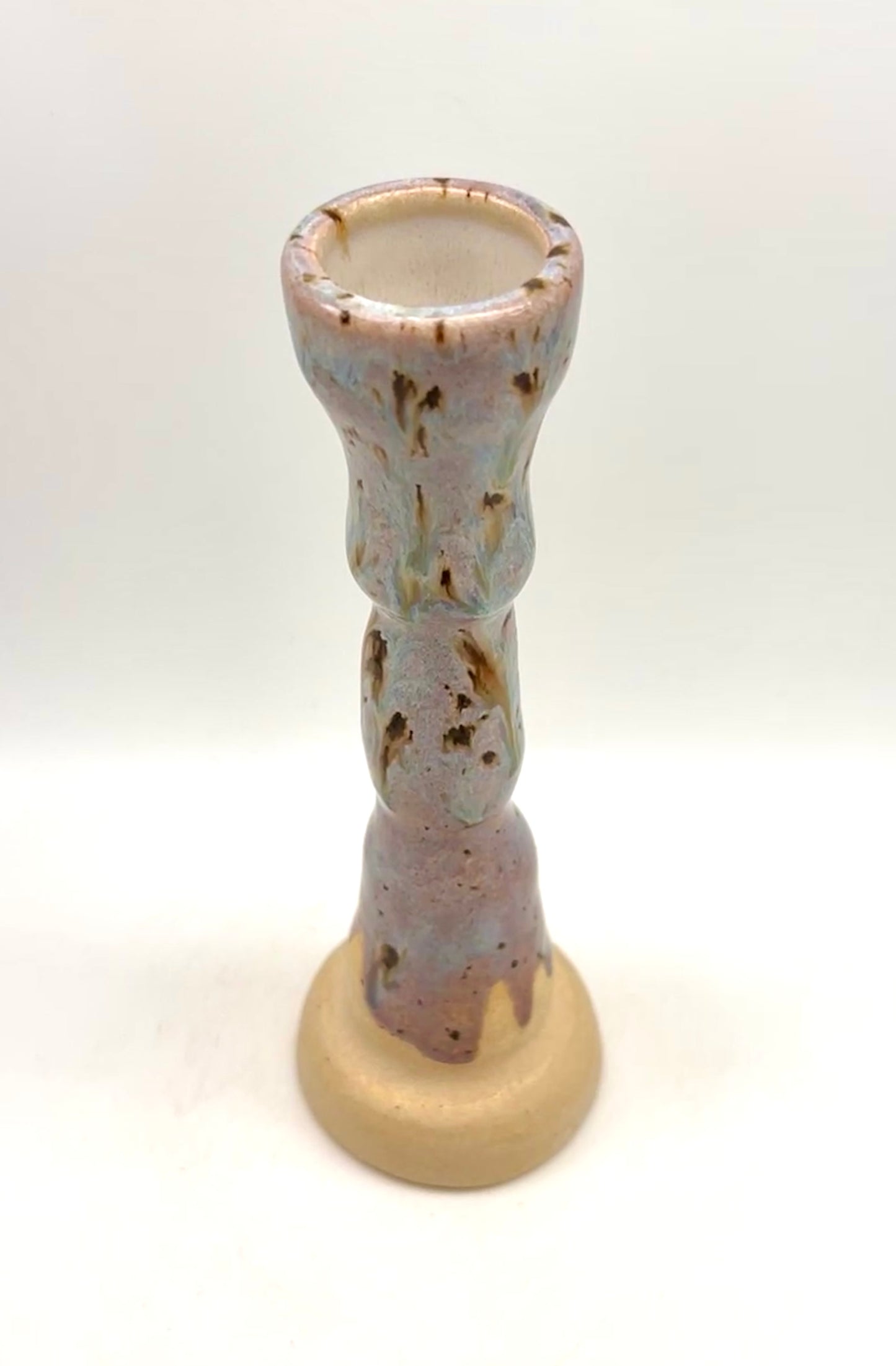 SECOND Tall candlestick or stem vase in speckled lilac