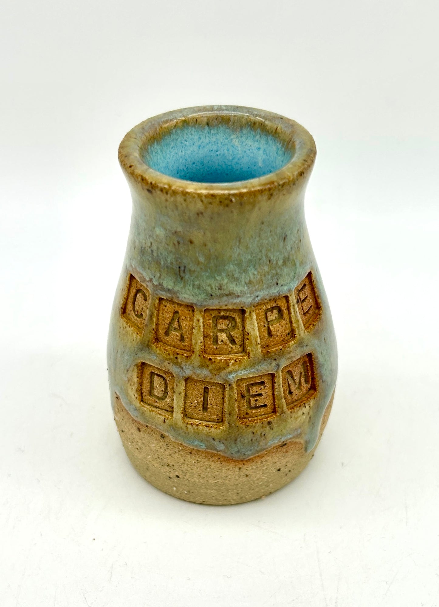 Micro 'carpe diem' bud vase in toasty clay