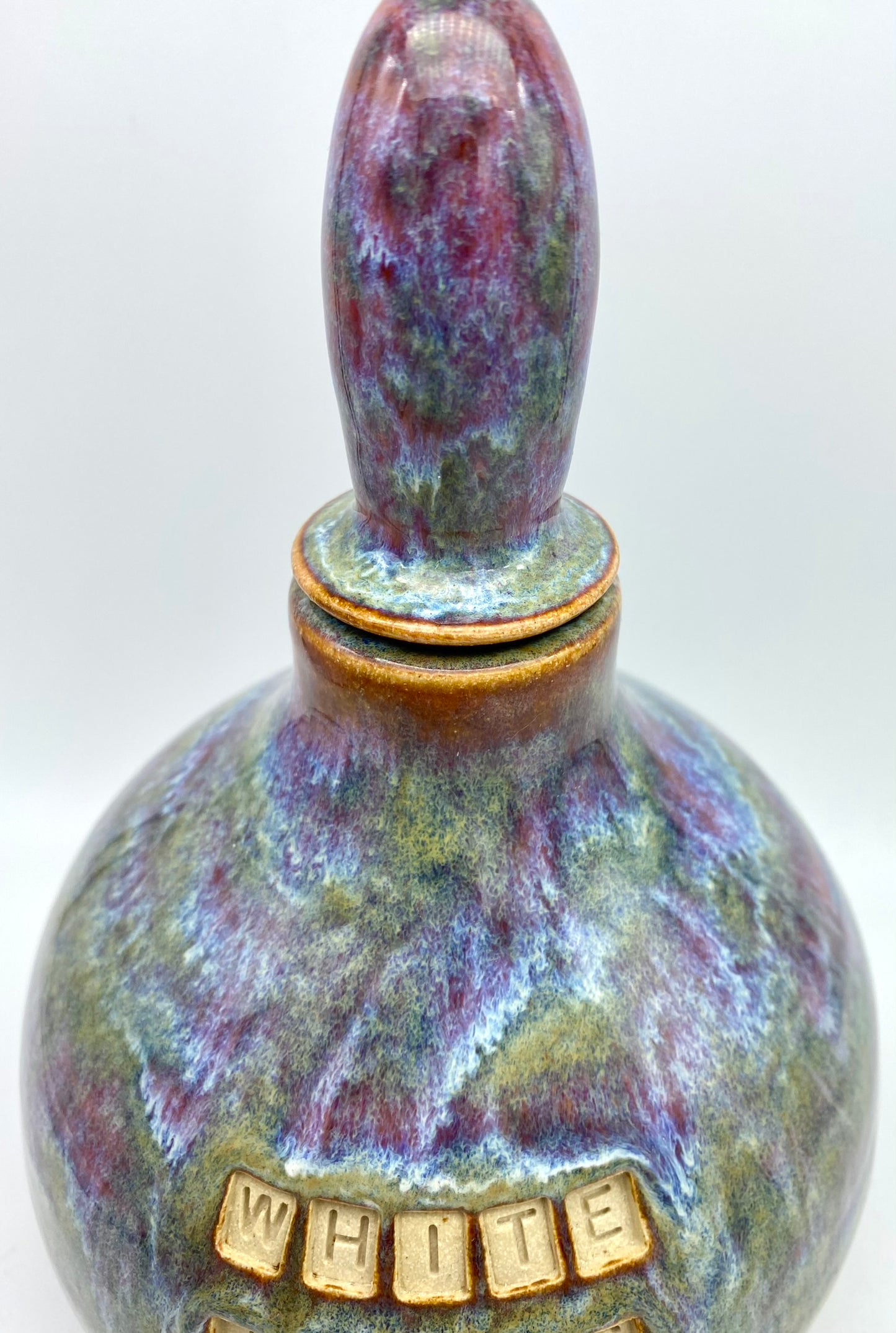 SECOND 'White tears' decanter in 'heathery moors' glazes