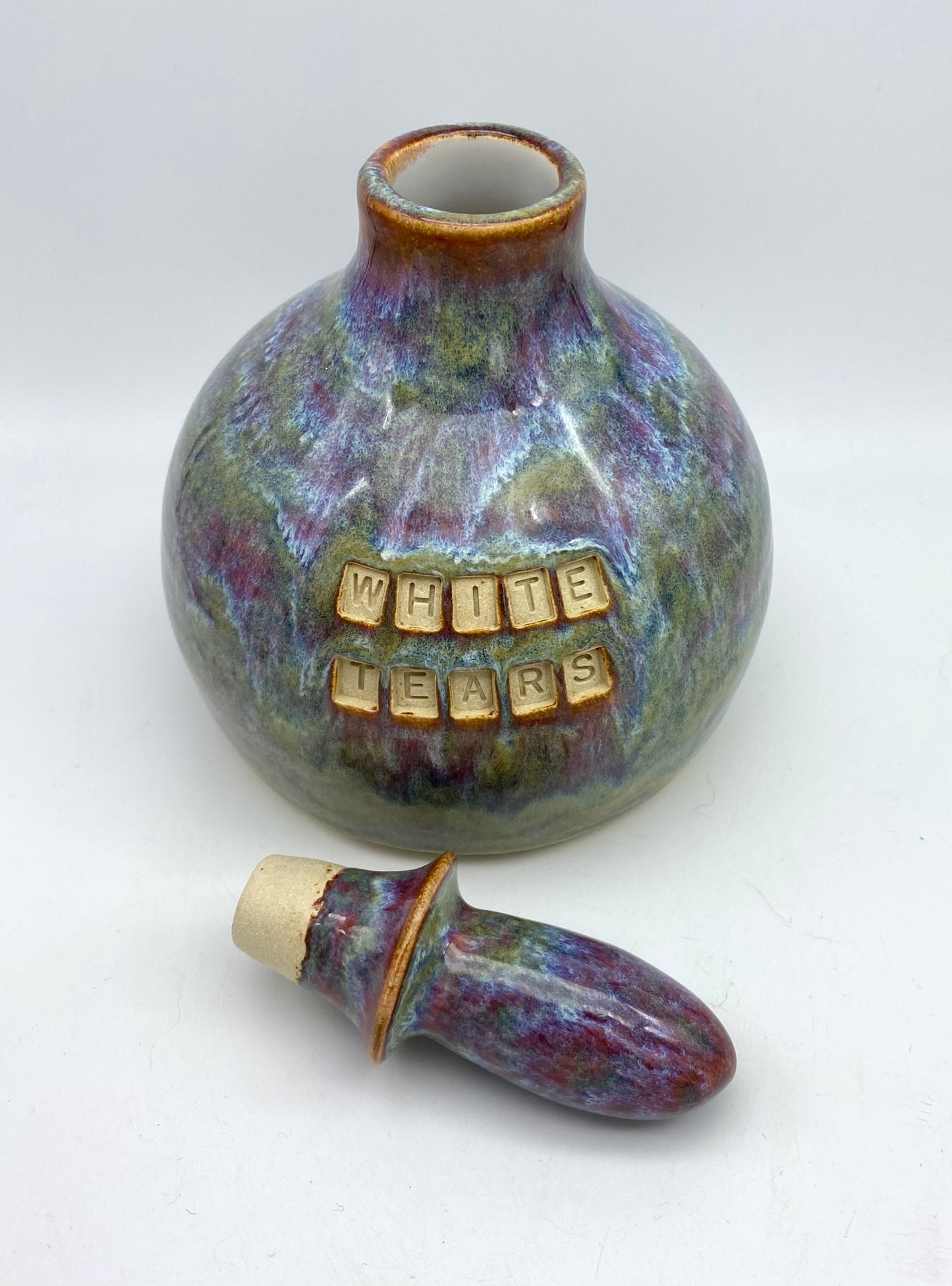 SECOND 'White tears' decanter in 'heathery moors' glazes