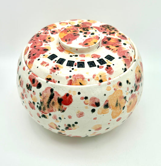 SECOND Fat lidded 'shrooms' pot in a fruity speckled glaze