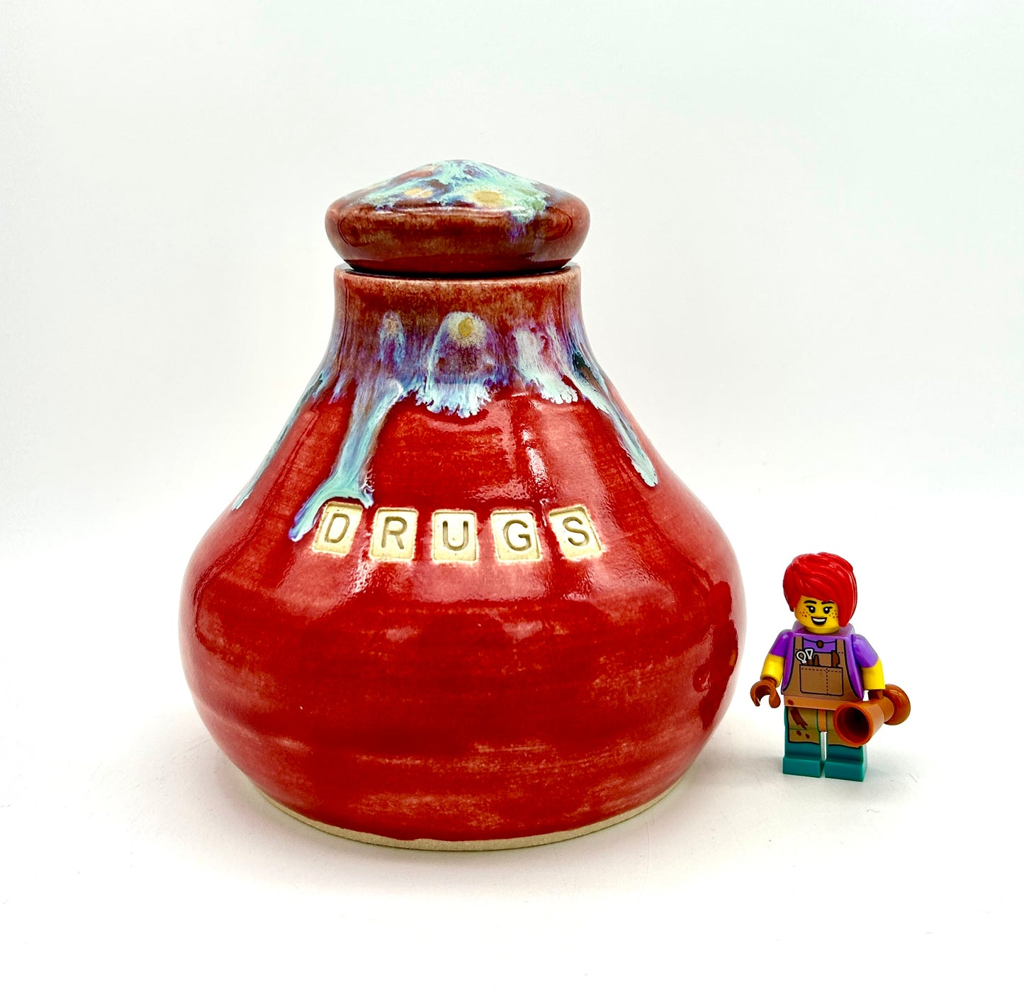 'Drugs' stoppered jar in vibrant colours