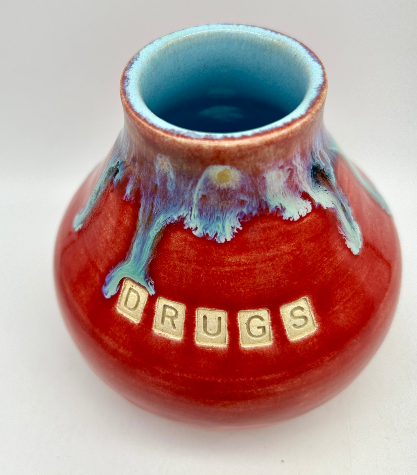 'Drugs' stoppered jar in vibrant colours